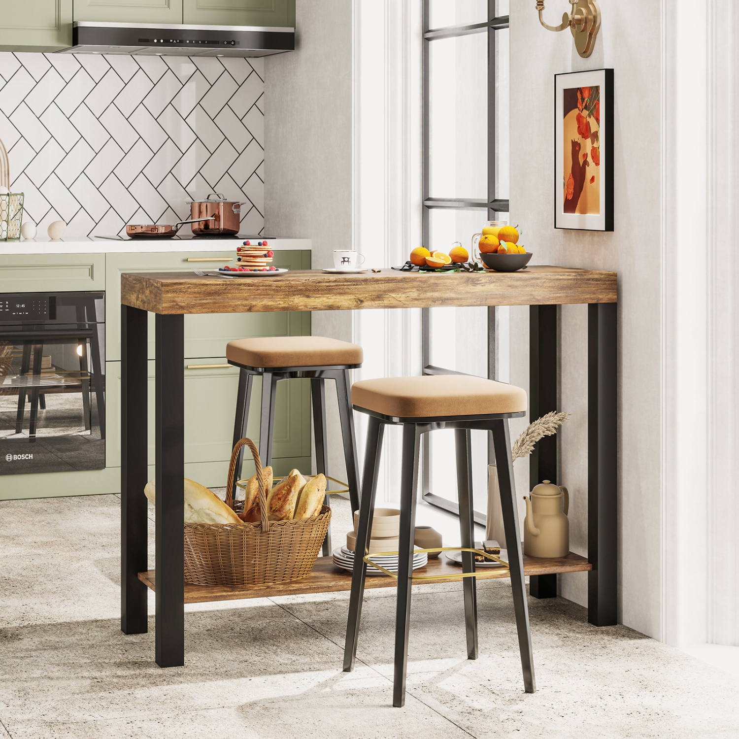 Gymax 2-Tier Home Bar Table w/ Open Shelves Sofa Side Table w/ Storage for Home