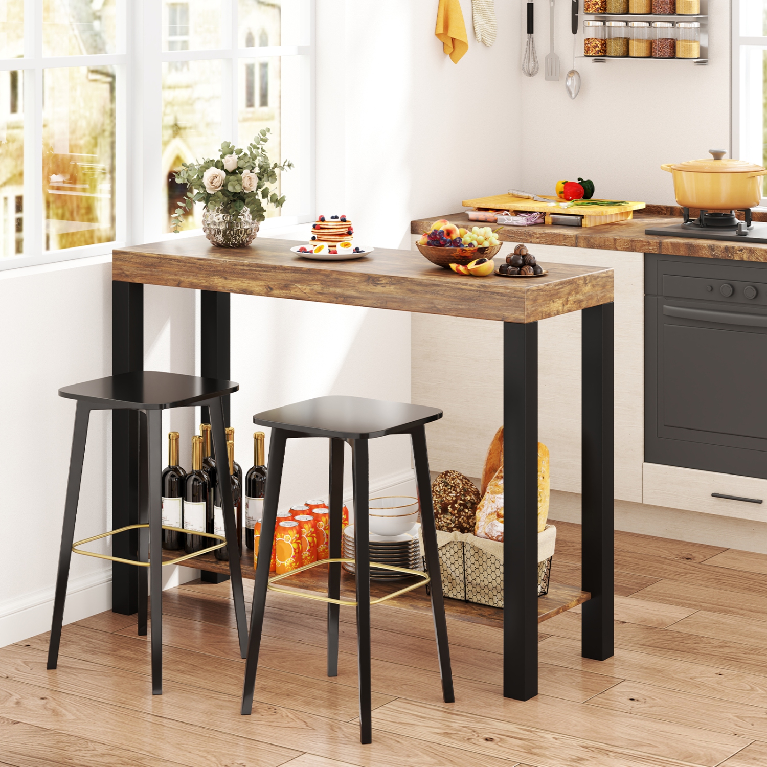 Gymax 2-Tier Home Bar Table w/ Open Shelves Sofa Side Table w/ Storage for Home