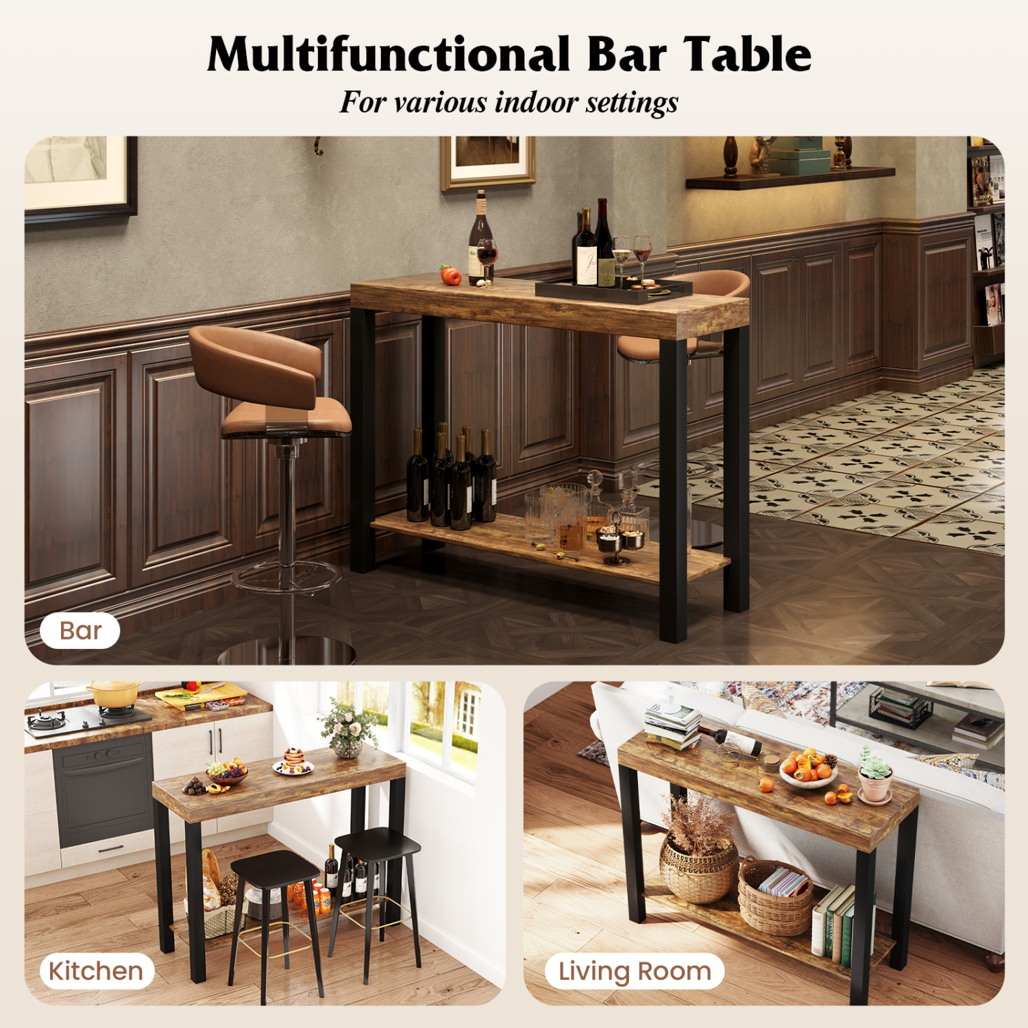 Gymax 2-Tier Home Bar Table w/ Open Shelves Sofa Side Table w/ Storage for Home