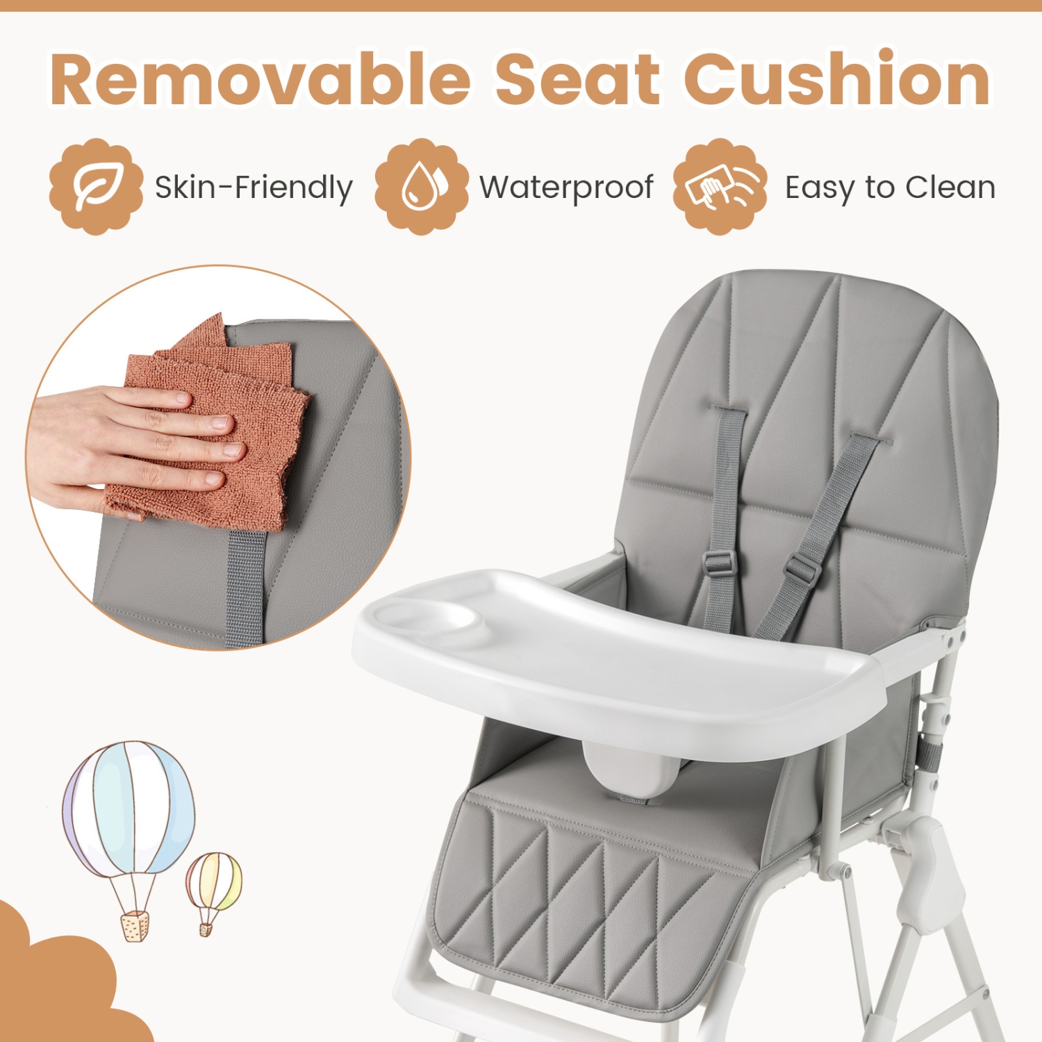 Gymax Foldable High Chair Easy Clean Compact Highchair w/ Removable Adjustable Tray