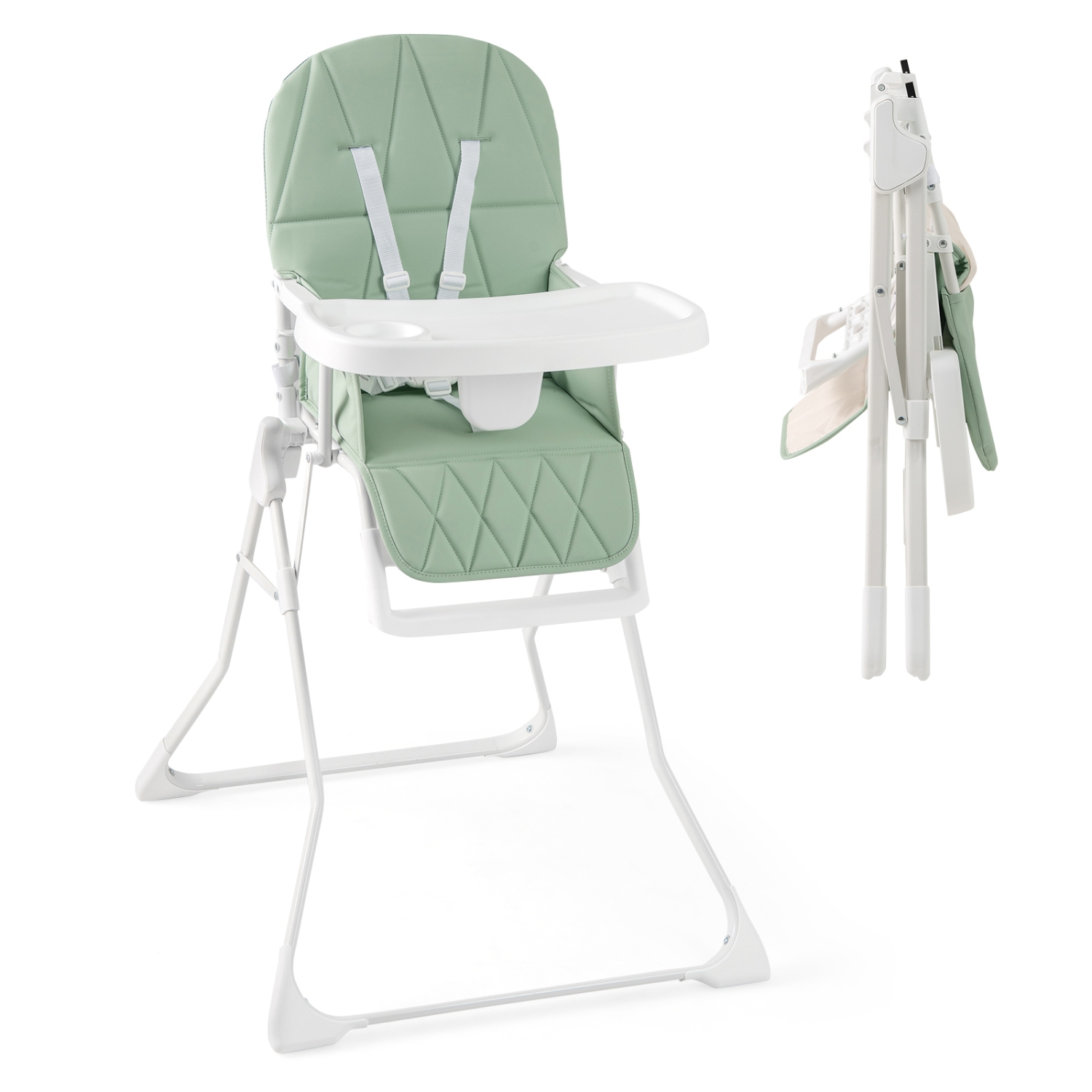 Gymax Foldable High Chair Easy Clean Compact Highchair w/ Removable Adjustable Tray