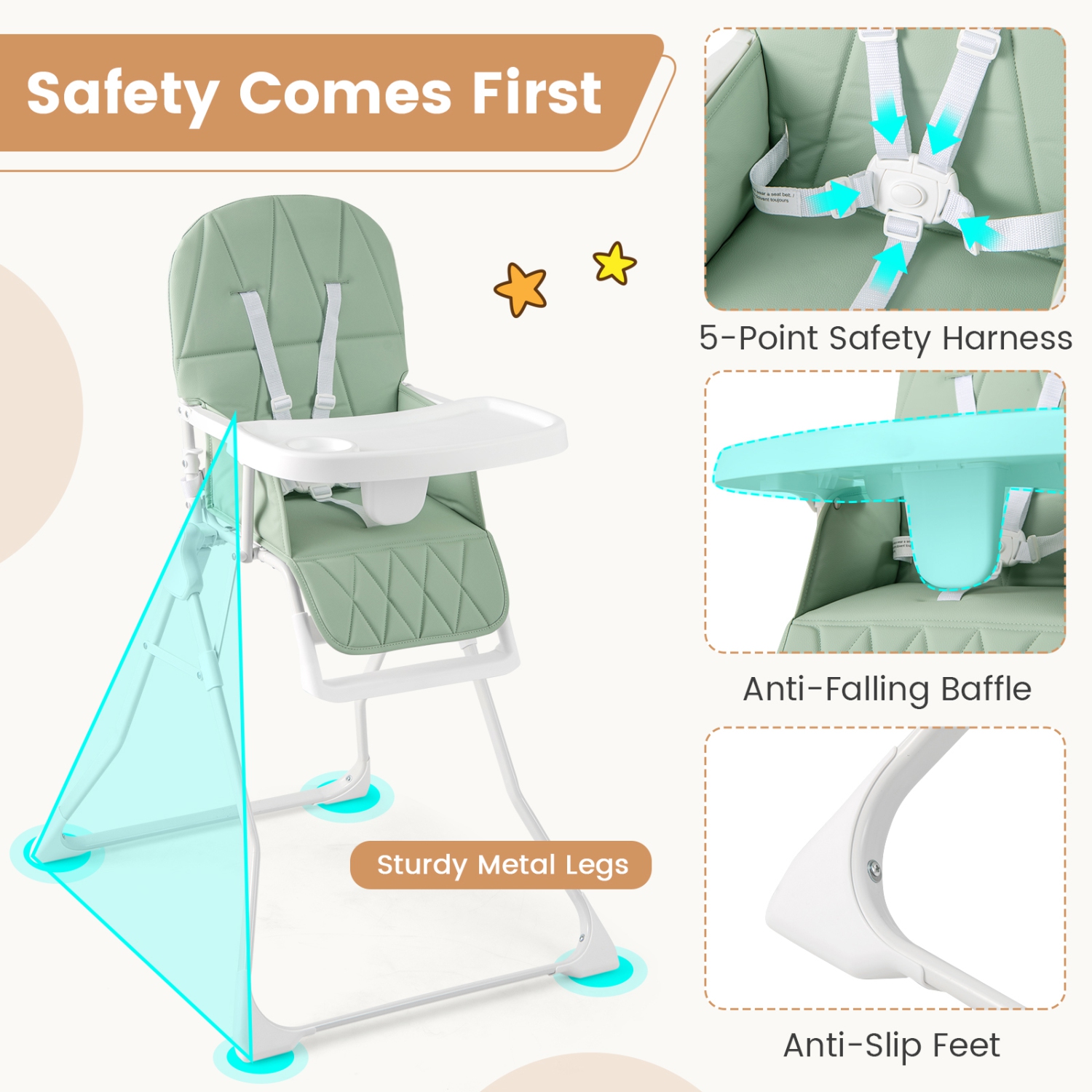 Gymax Foldable High Chair Easy Clean Compact Highchair w/ Removable Adjustable Tray