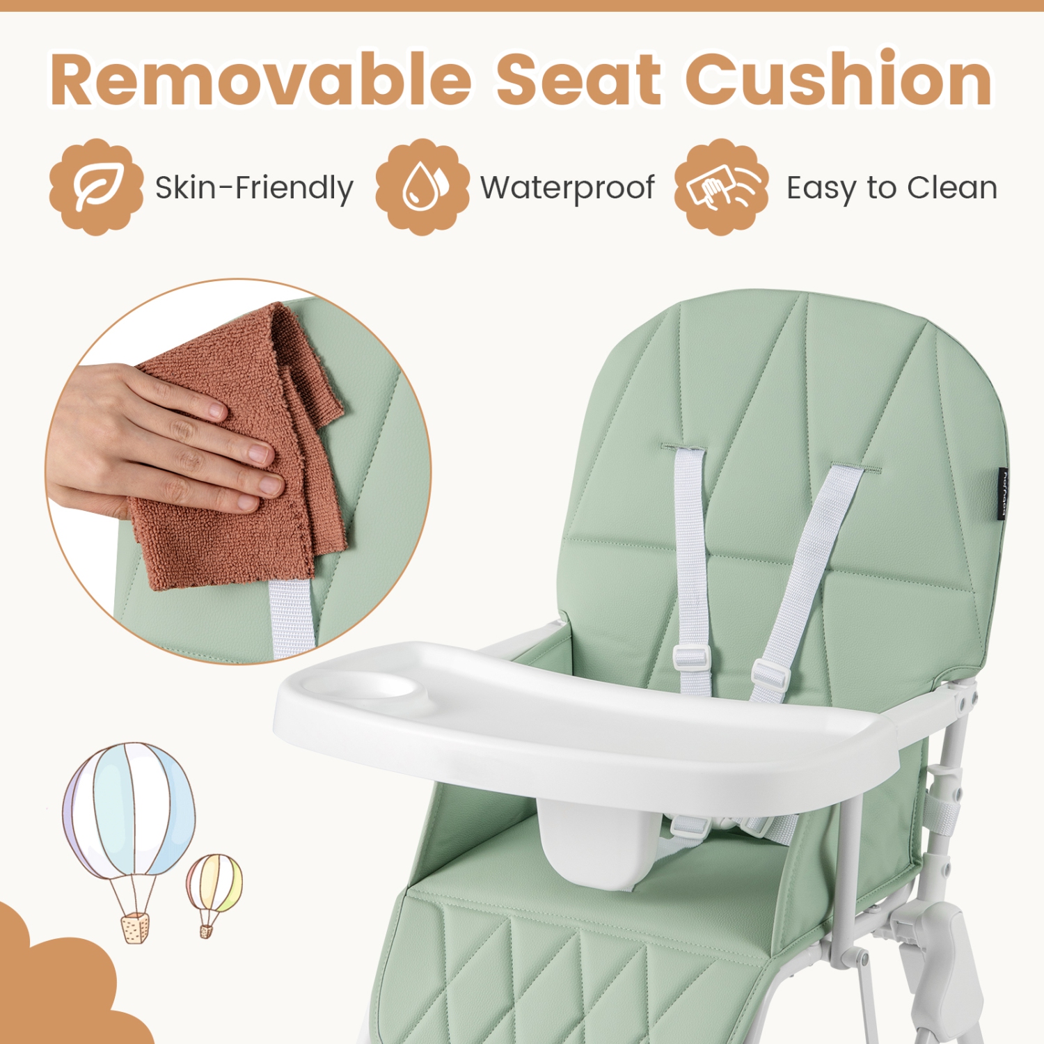 Gymax Foldable High Chair Easy Clean Compact Highchair w/ Removable Adjustable Tray