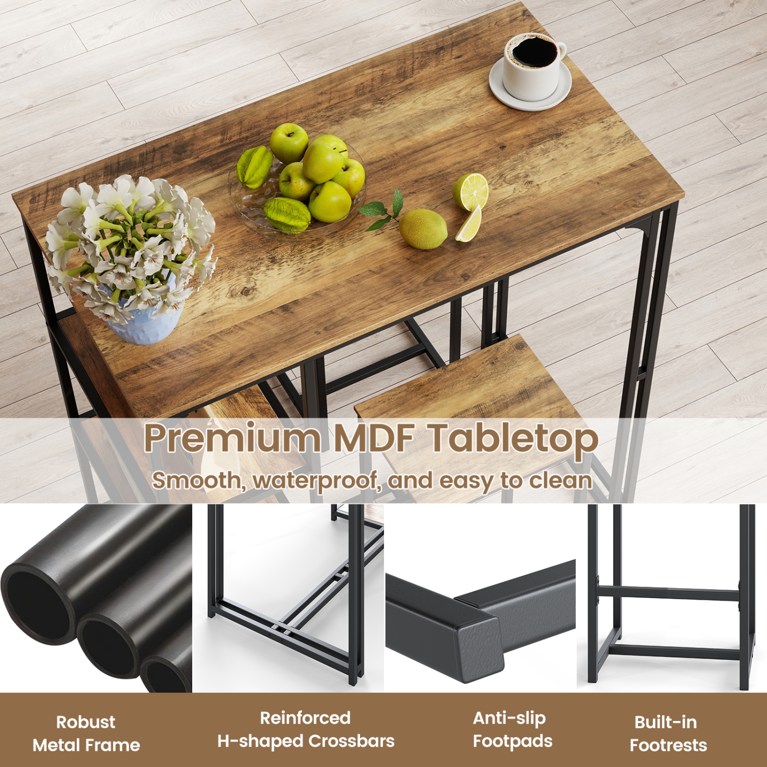 Gymax 3-Piece Bar Table Set 2 Person Dining Furniture Set w/2 Stools 3 Storage Shelves