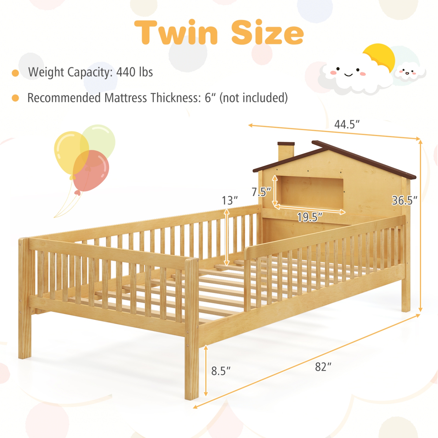 Gymax Twin Size Kids Bed Solid Wood Platform Bed w/ Under-bed Storage & Storage Cube