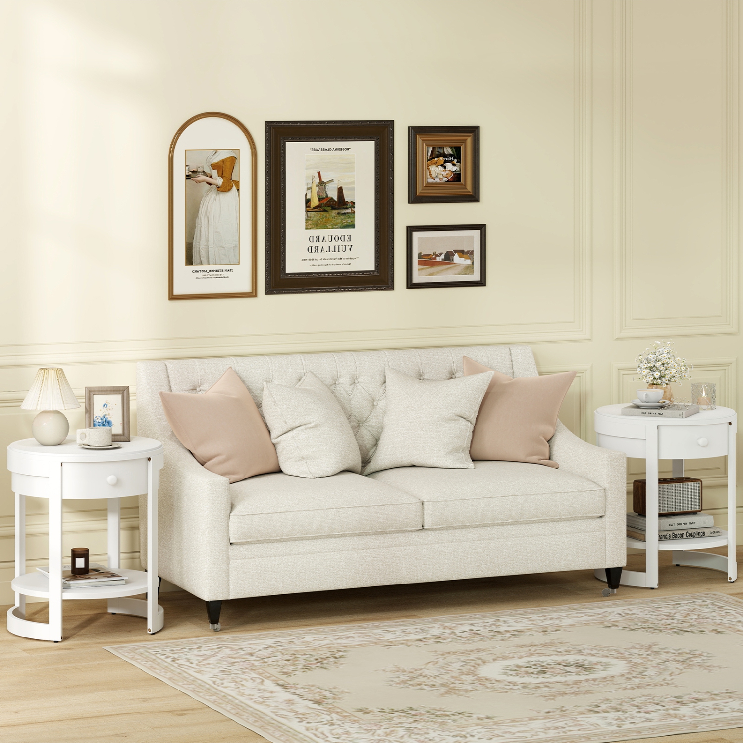 Gymax 2PCS Nightstand w/ Shelf & Wood Grains Drawer Round End Table for Living Room