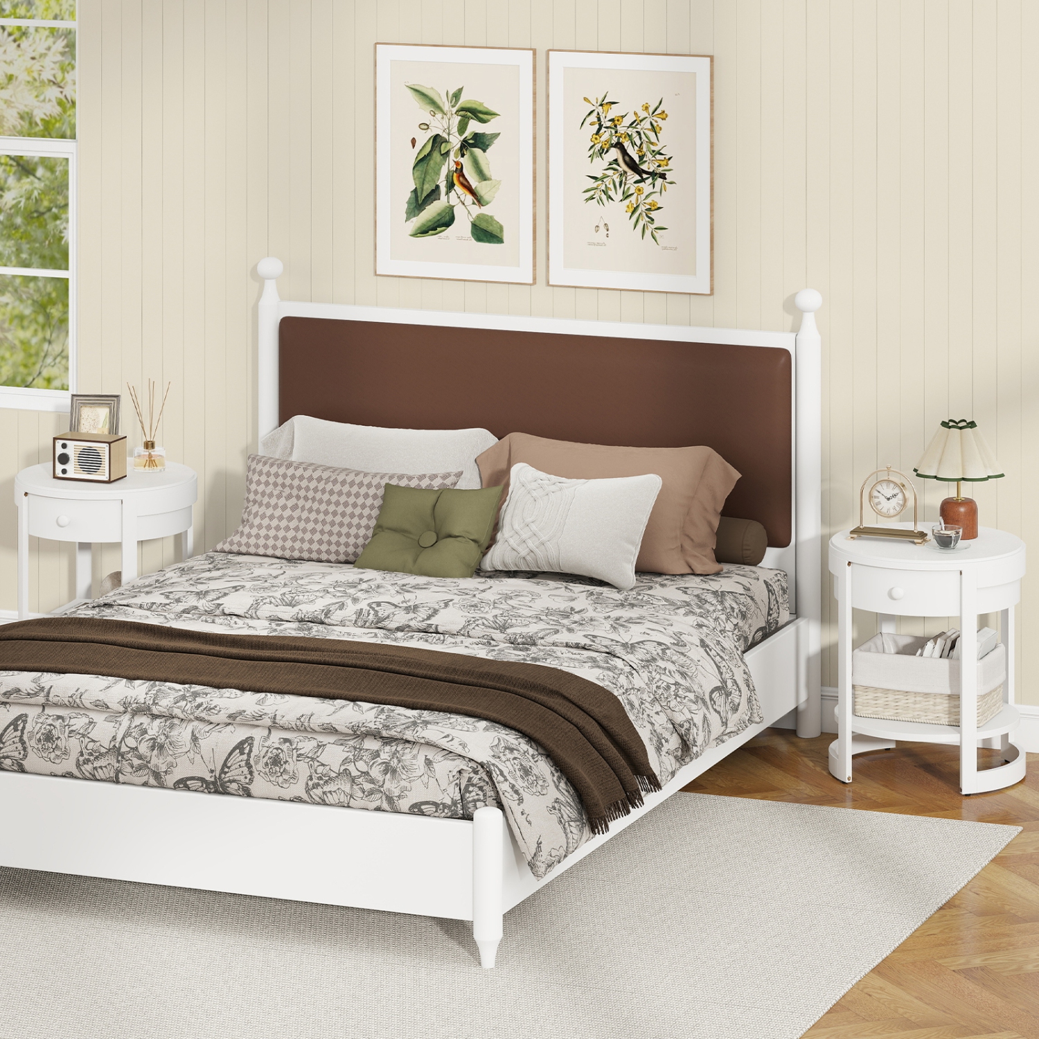 Gymax 2PCS Nightstand w/ Shelf & Wood Grains Drawer Round End Table for Living Room