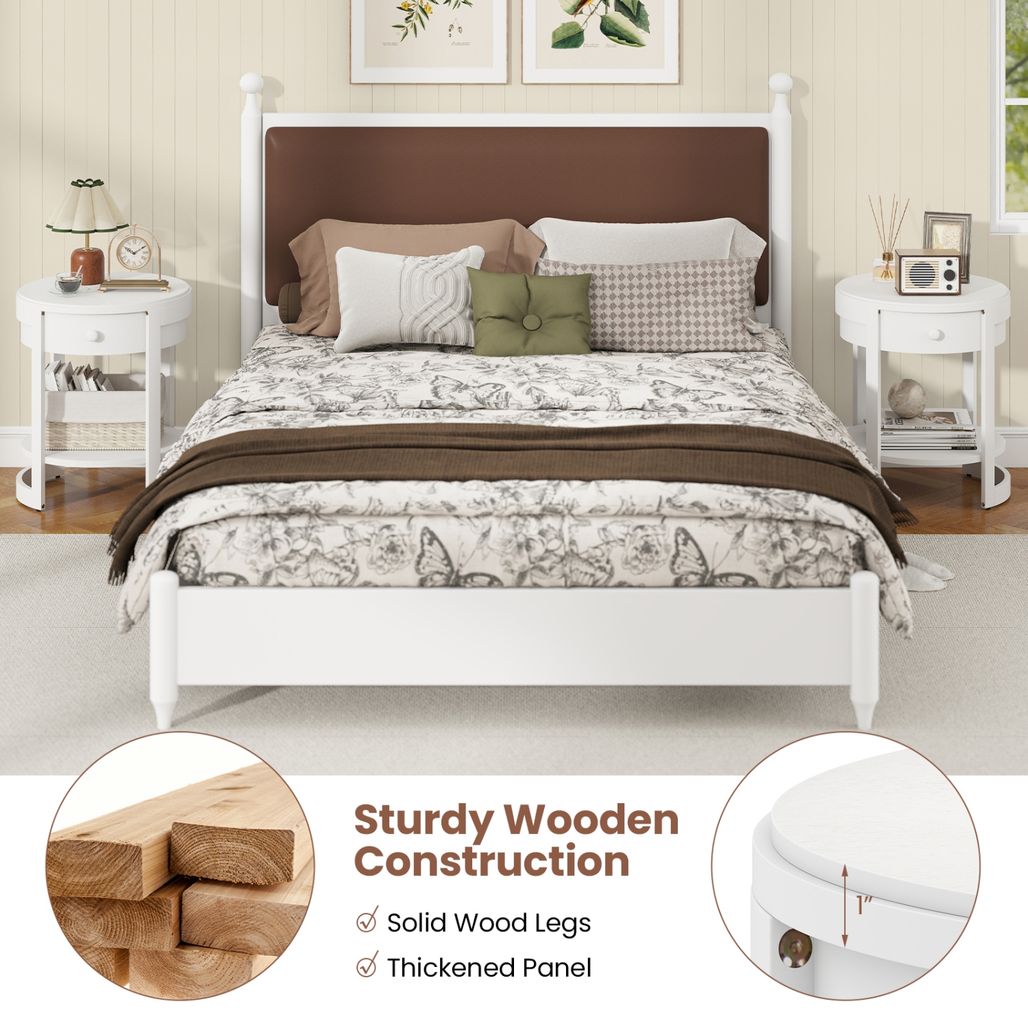 Gymax 2-Tier Nightstand w/ Shelf & Wood Grains Drawer Round End Table for Living Room