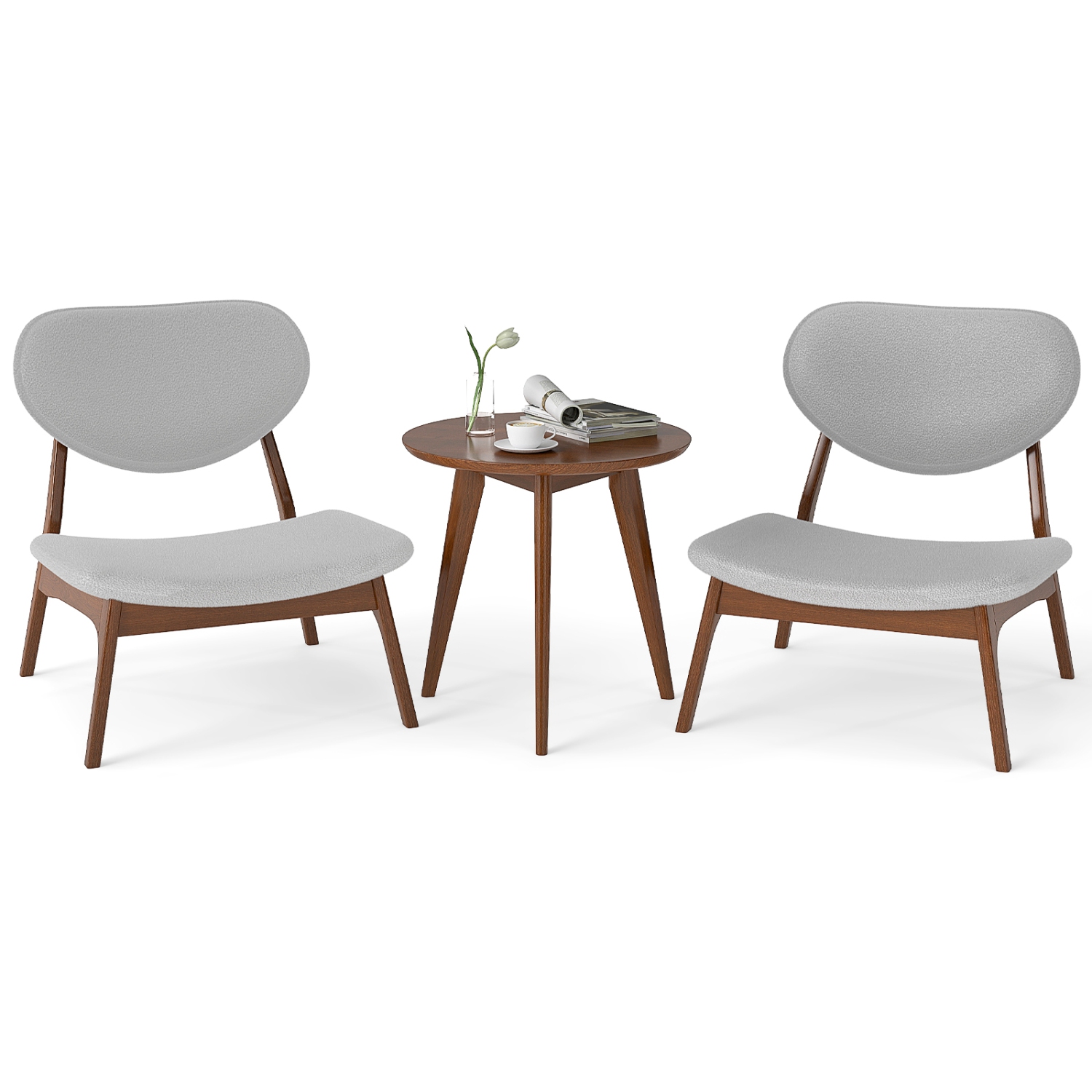 Gymax Accent Chairs Set of 2 w/ Side Table Living Room Chairs w/ Solid Wood Frame