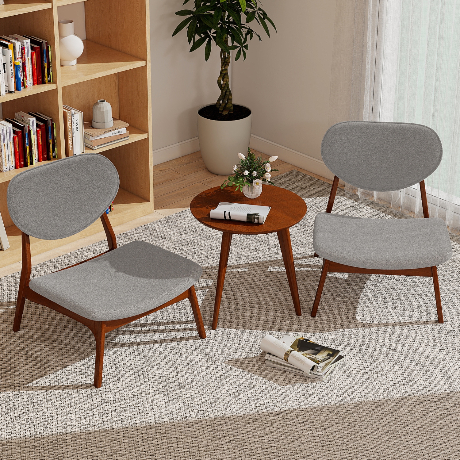 Gymax Accent Chairs Set of 2 w/ Side Table Living Room Chairs w/ Solid Wood Frame