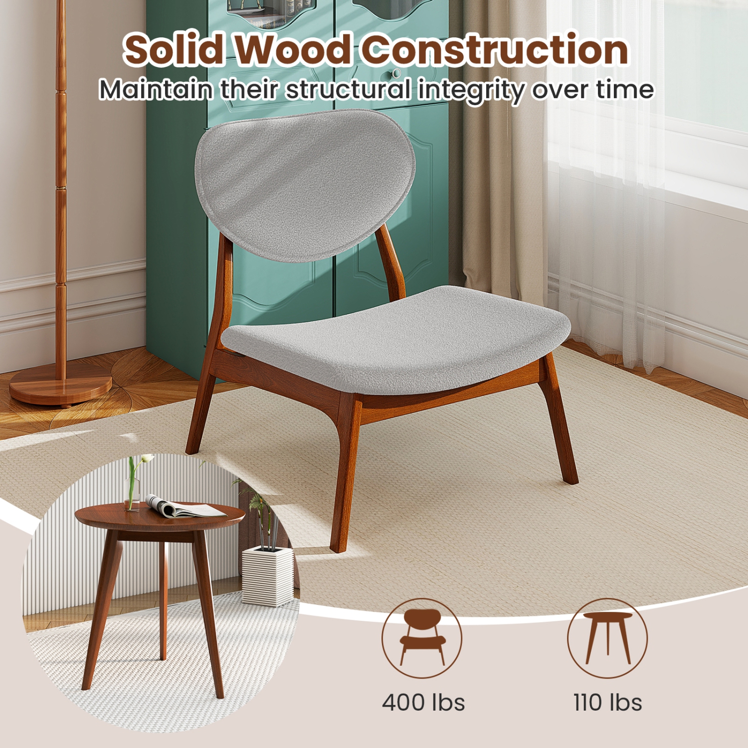 Gymax Accent Chairs Set of 2 w/ Side Table Living Room Chairs w/ Solid Wood Frame