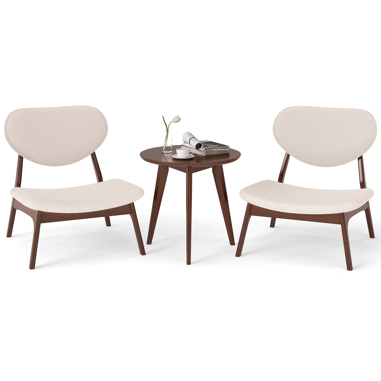 Gymax Accent Chairs Set of 2 w/ Side Table Living Room Chairs w/ Solid Wood Frame