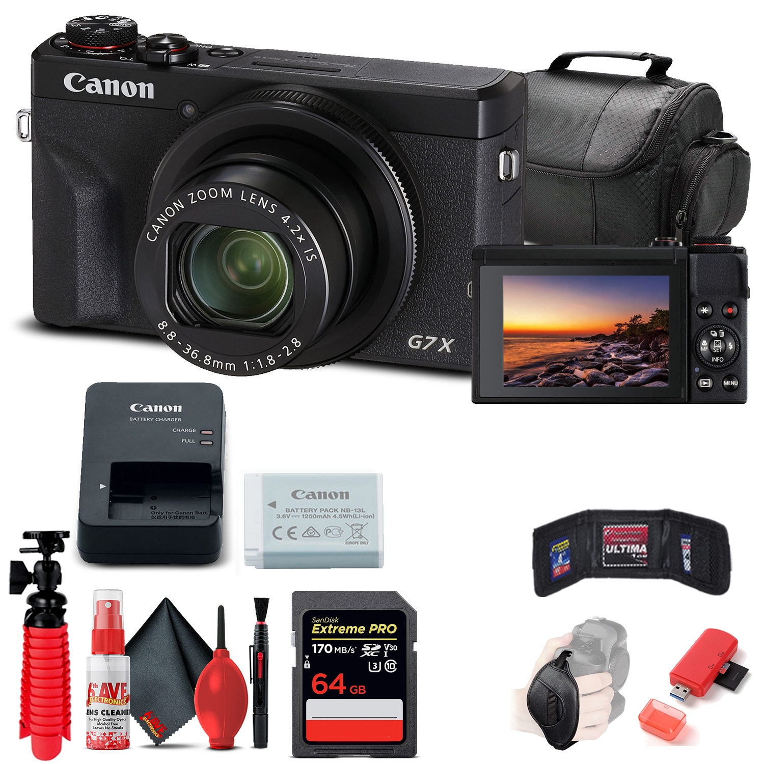 Remis à neuf - Appareil photo numérique PowerShot G7 X Mark III de Canon (3637C001) + carte 64&nbsp;Go + plus