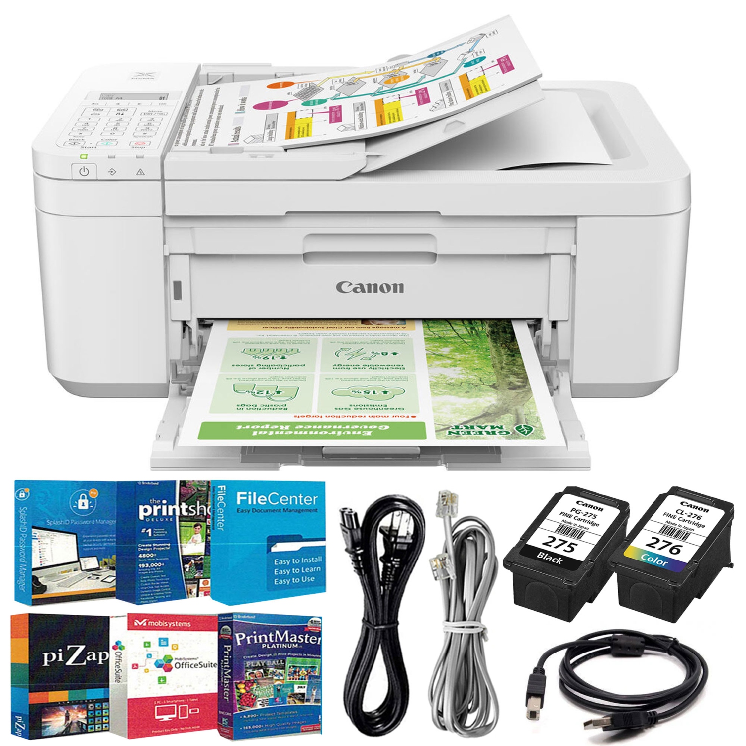 Canon PIXMA TR4720 Wireless All-in-One Printer (White) + USB Cable + Software