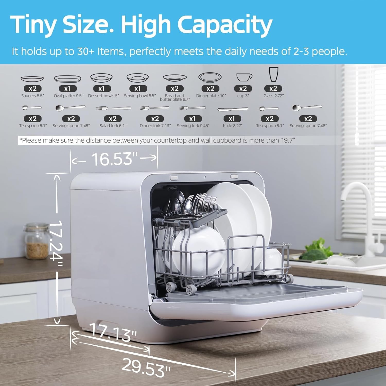 Midea Portable Countertop Mini 5L Built-in Water Tank, No Hookup Needed, 6 Programs, 360° Dual Spray, 162℉ High-Temp& Air-Refresh Function, Black