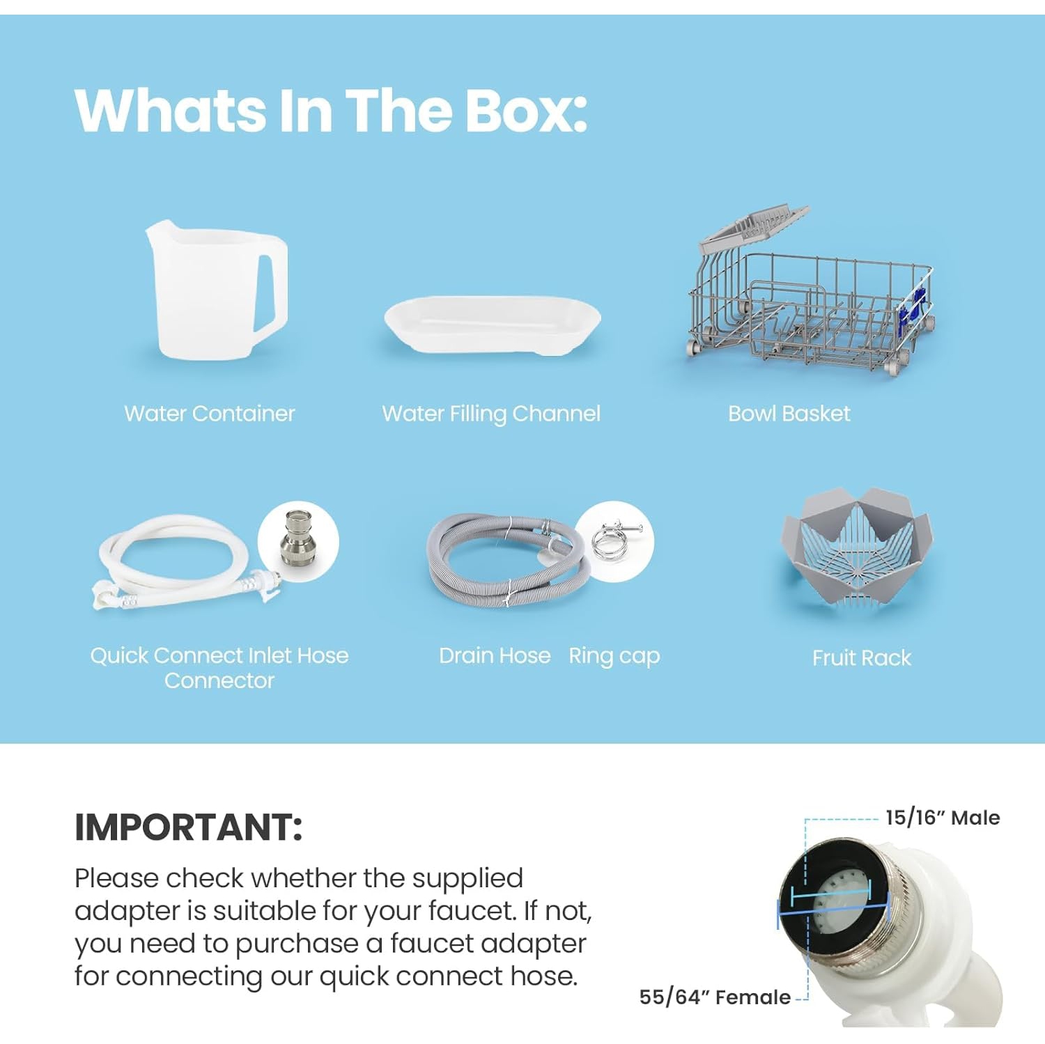 Midea Portable Countertop Mini 5L Built-in Water Tank, No Hookup Needed, 6 Programs, 360° Dual Spray, 162℉ High-Temp& Air-Refresh Function, Black