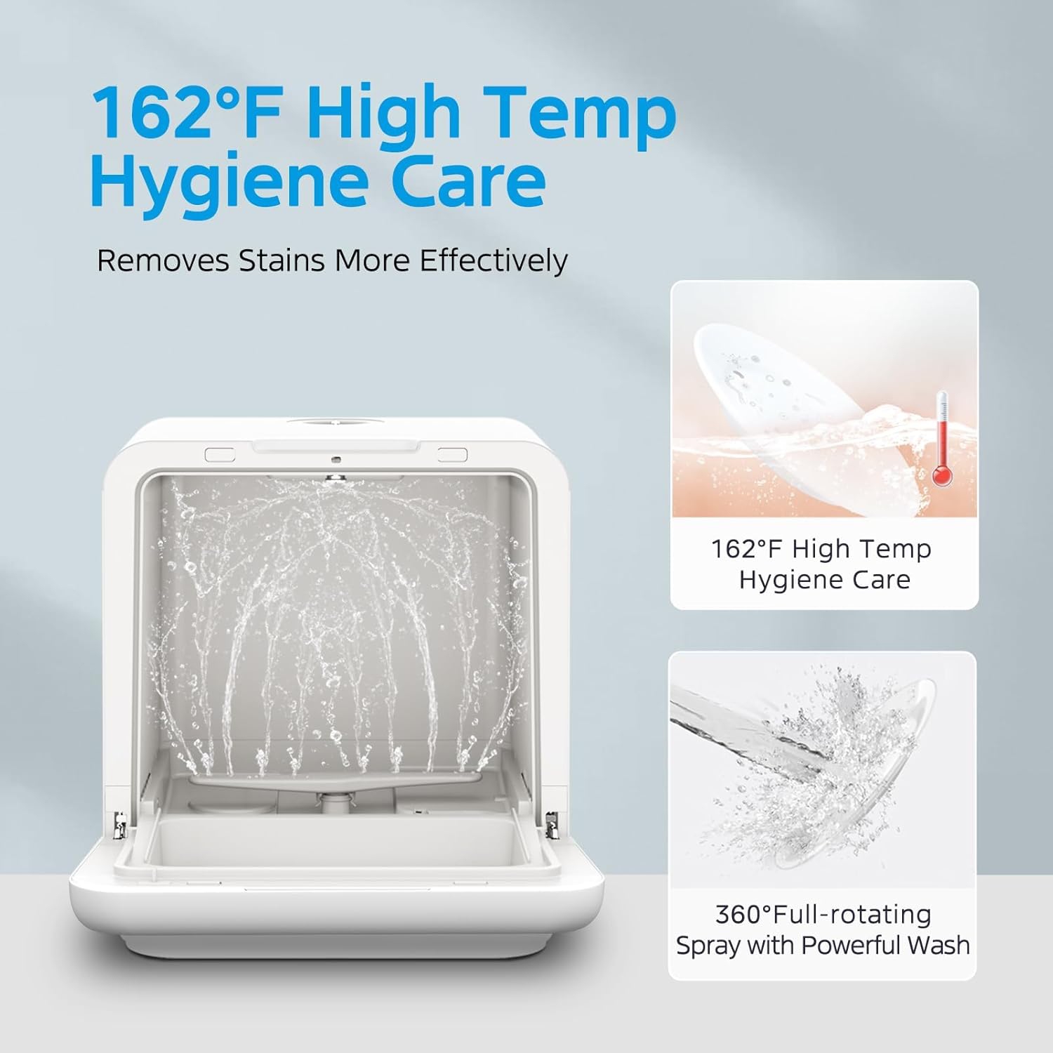 Midea Portable Countertop Mini 5L Built-in Water Tank, No Hookup Needed, 6 Programs, 360° Dual Spray, 162℉ High-Temp& Air-Refresh Function, Black