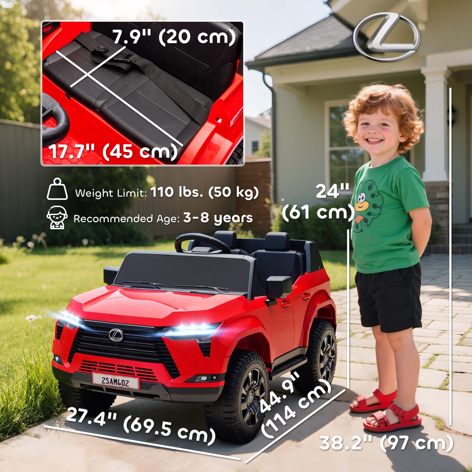 Qaba 2 Seater Electric Car for Kids, 12V 7AH Lexus GX550 Licensed Battery Powered Ride On Car with Remote Control, 4 Wheel Suspension System, USB,