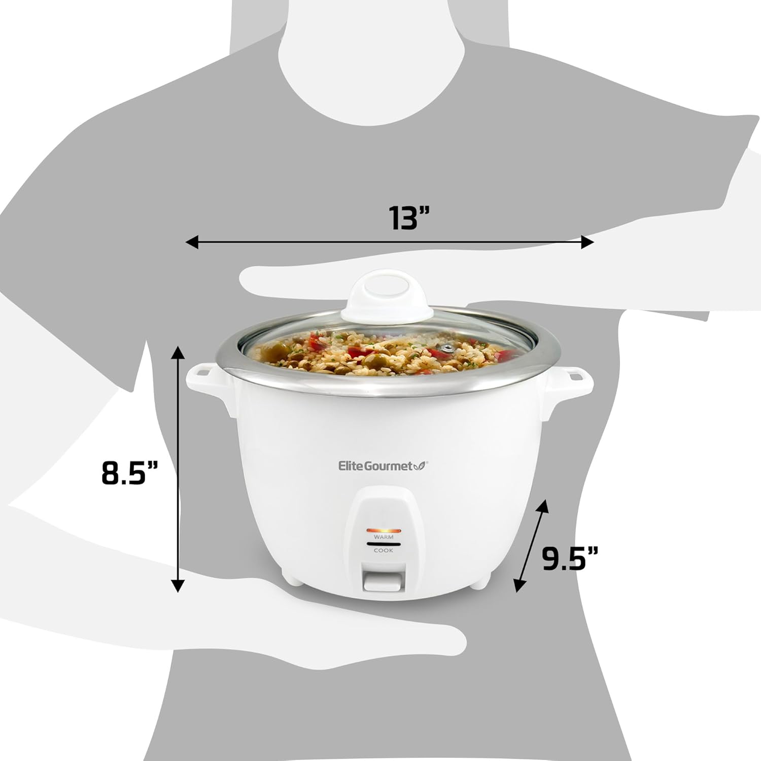 Elite Gourmet ERC-2020 Electric Rice Cooker with Stainless Steel Inner Pot Makes Soups, Stews, Grains, Cereals, Keep Warm Feature, 20 Cups Cooked,