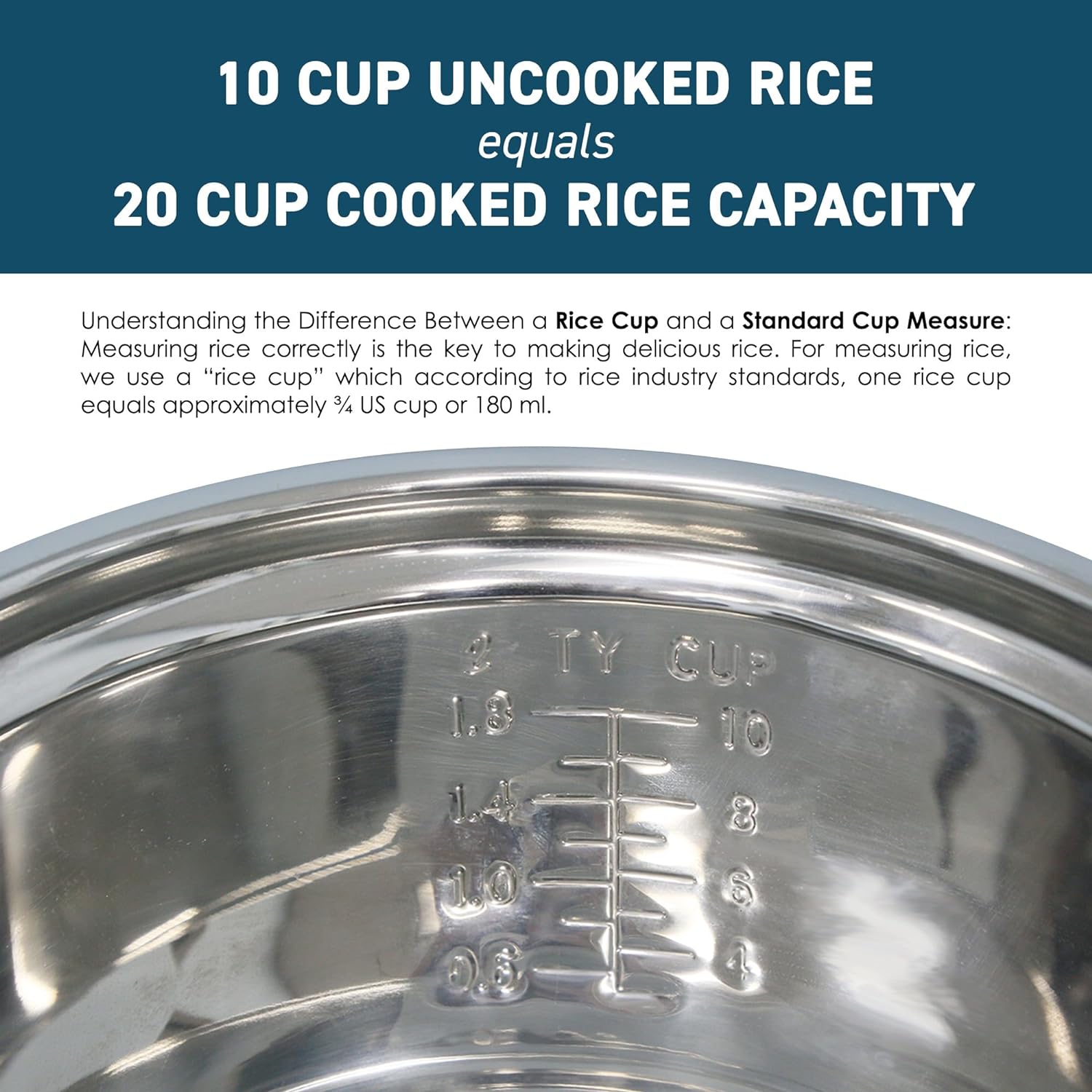 Elite Gourmet ERC-2020 Electric Rice Cooker with Stainless Steel Inner Pot Makes Soups, Stews, Grains, Cereals, Keep Warm Feature, 20 Cups Cooked,