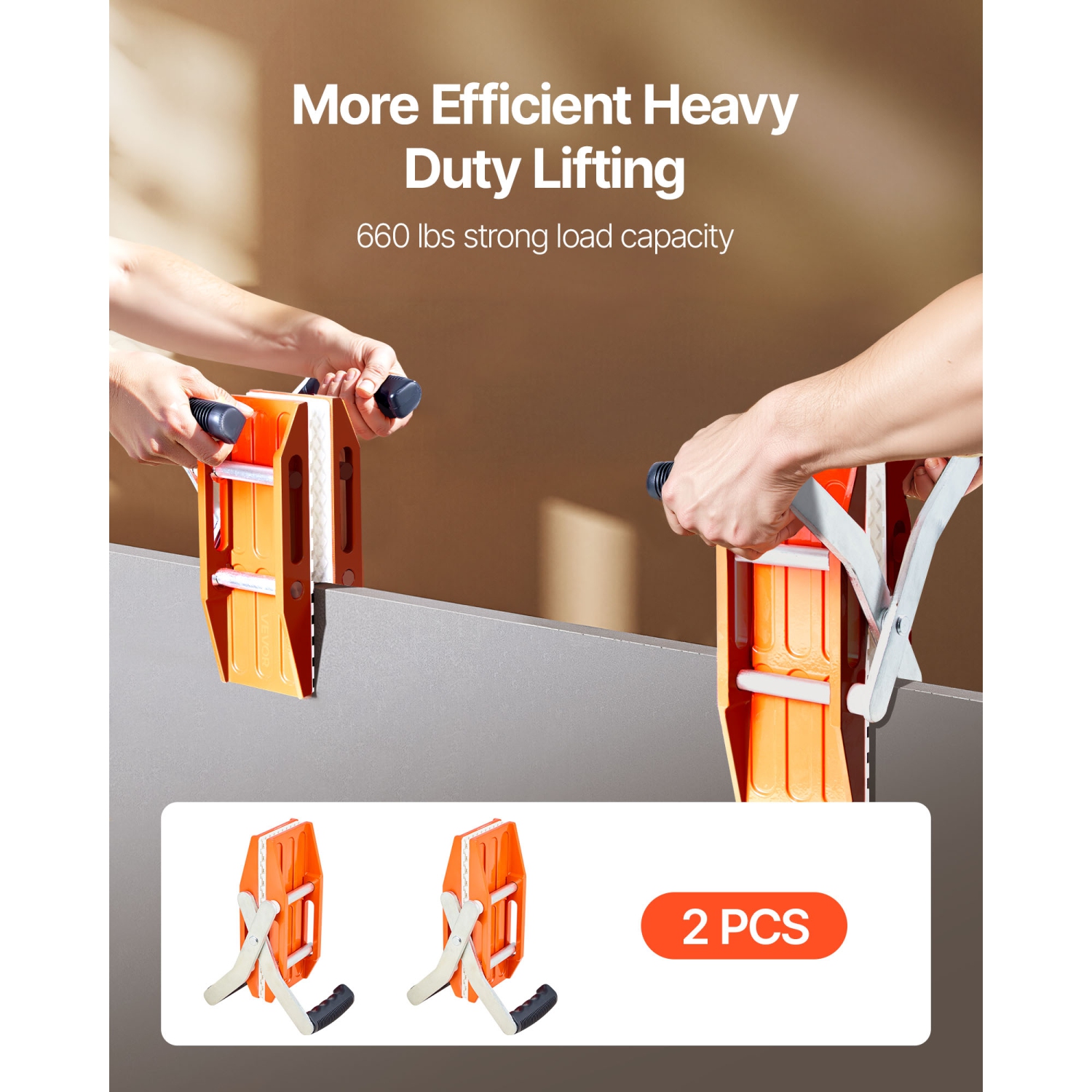 VEVOR 2 Pack Double Handed Stone Carrying Clamps, 660 lbs Load Capacity, Granite Panel Carriers Lifting Tools with Rubber-lined, Heavy Duty lifting