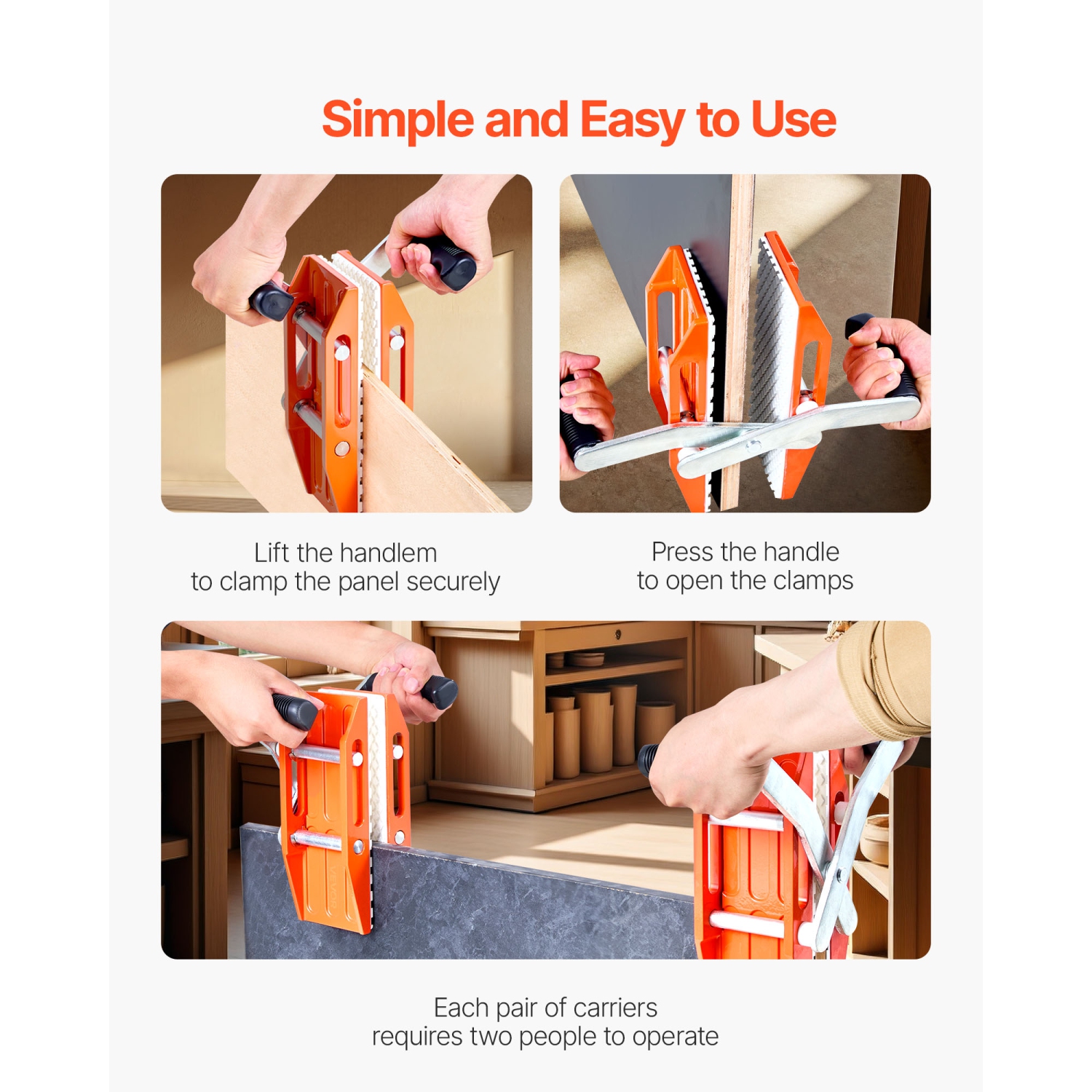 VEVOR 2 Pack Double Handed Stone Carrying Clamps, 660 lbs Load Capacity, Granite Panel Carriers Lifting Tools with Rubber-lined, Heavy Duty lifting