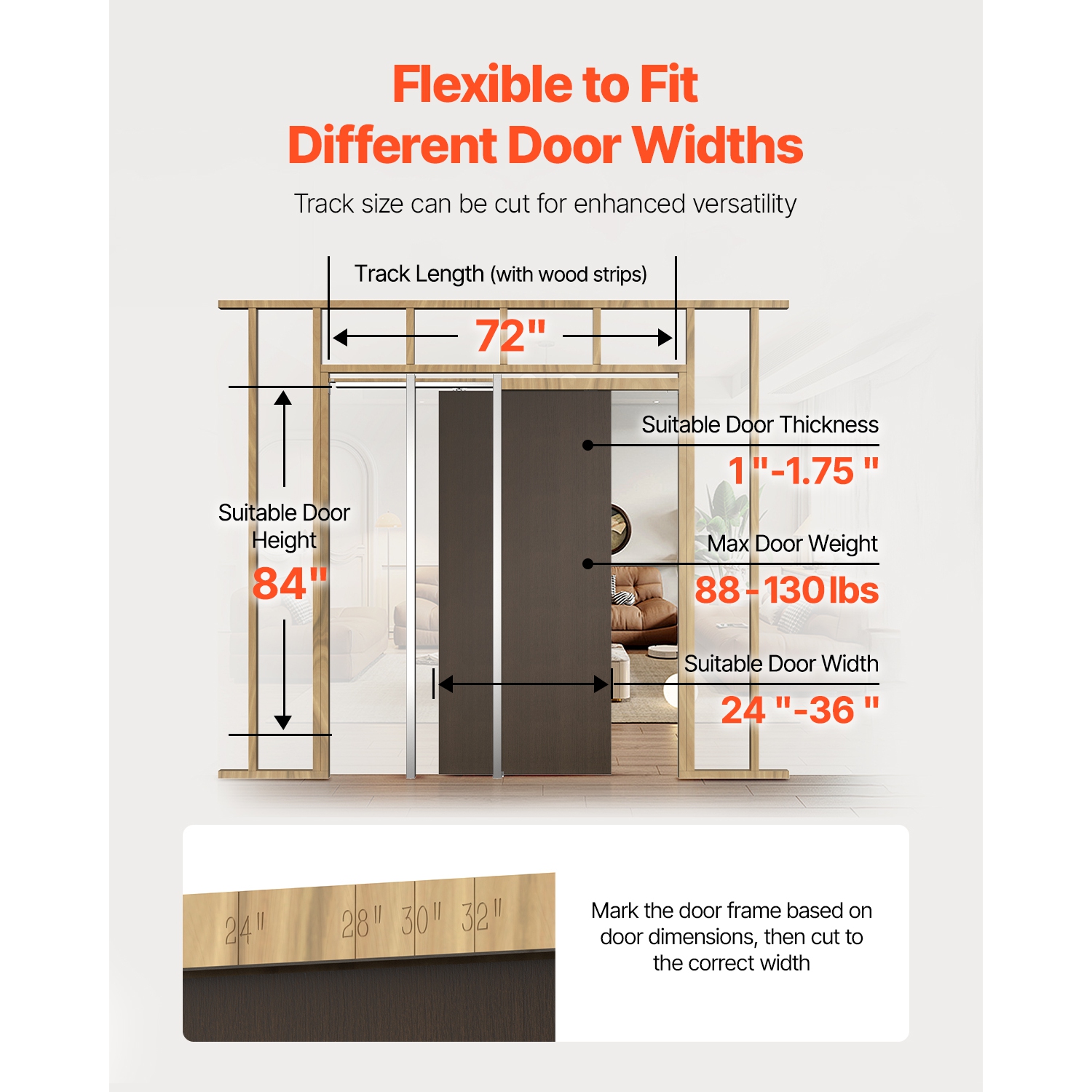 VEVOR Pocket Door Frame Kit, for 24-36 in Wide 84 in High Door, Pocket Door Kit with Two-Way Soft Close Mechanism, Slide Smoothly Quietly, Easy to