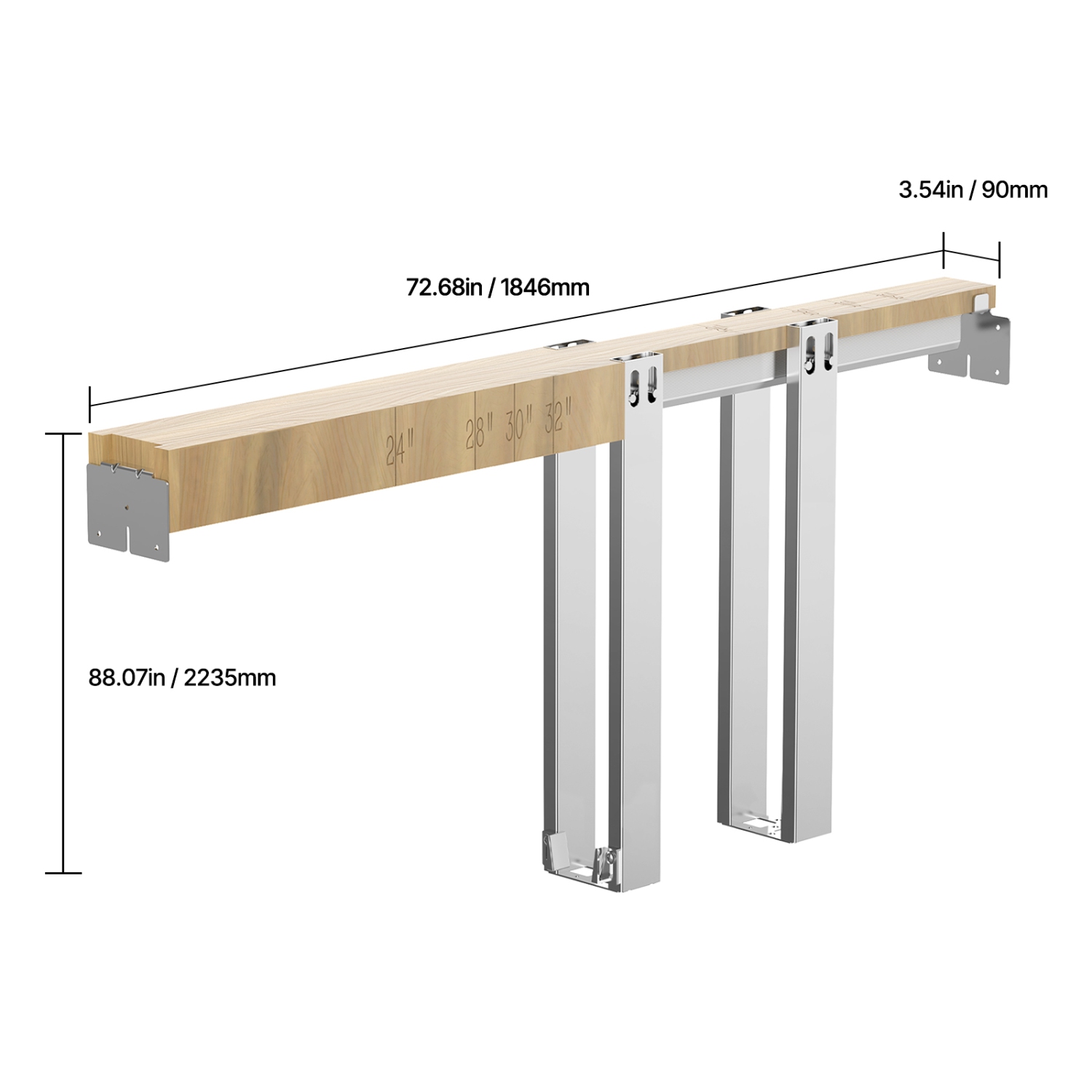 VEVOR Pocket Door Frame Kit, for 24-36 in Wide 84 in High Door, Pocket Door Kit with Two-Way Soft Close Mechanism, Slide Smoothly Quietly, Easy to