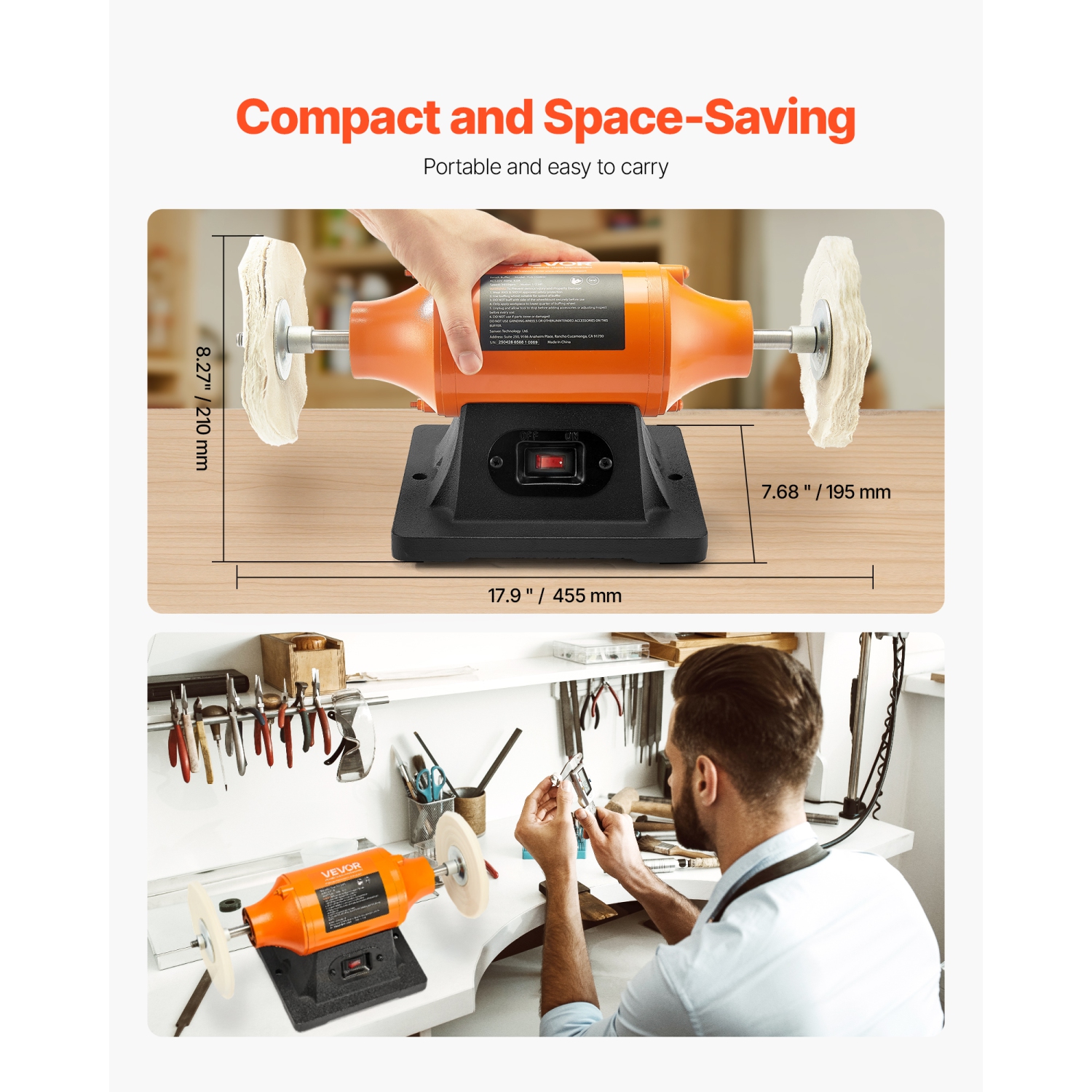Polisseuse d'établi VEVOR 1/2, polisseuse d'établi de 6&nbsp;po, polisseuse de paillasse à une vitesse 3450&nbsp;tr/min avec roues en tissu de 2