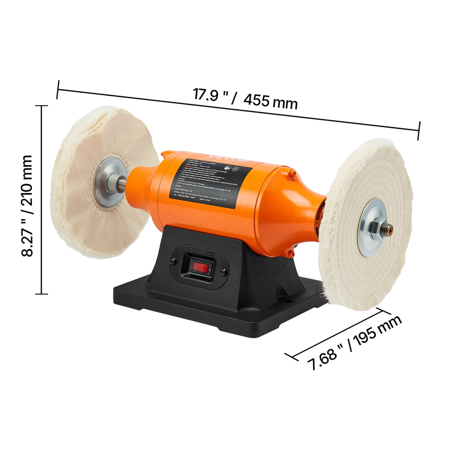 Polisseuse d'établi VEVOR 1/2, polisseuse d'établi de 6&nbsp;po, polisseuse de paillasse à une vitesse 3450&nbsp;tr/min avec roues en tissu de 2