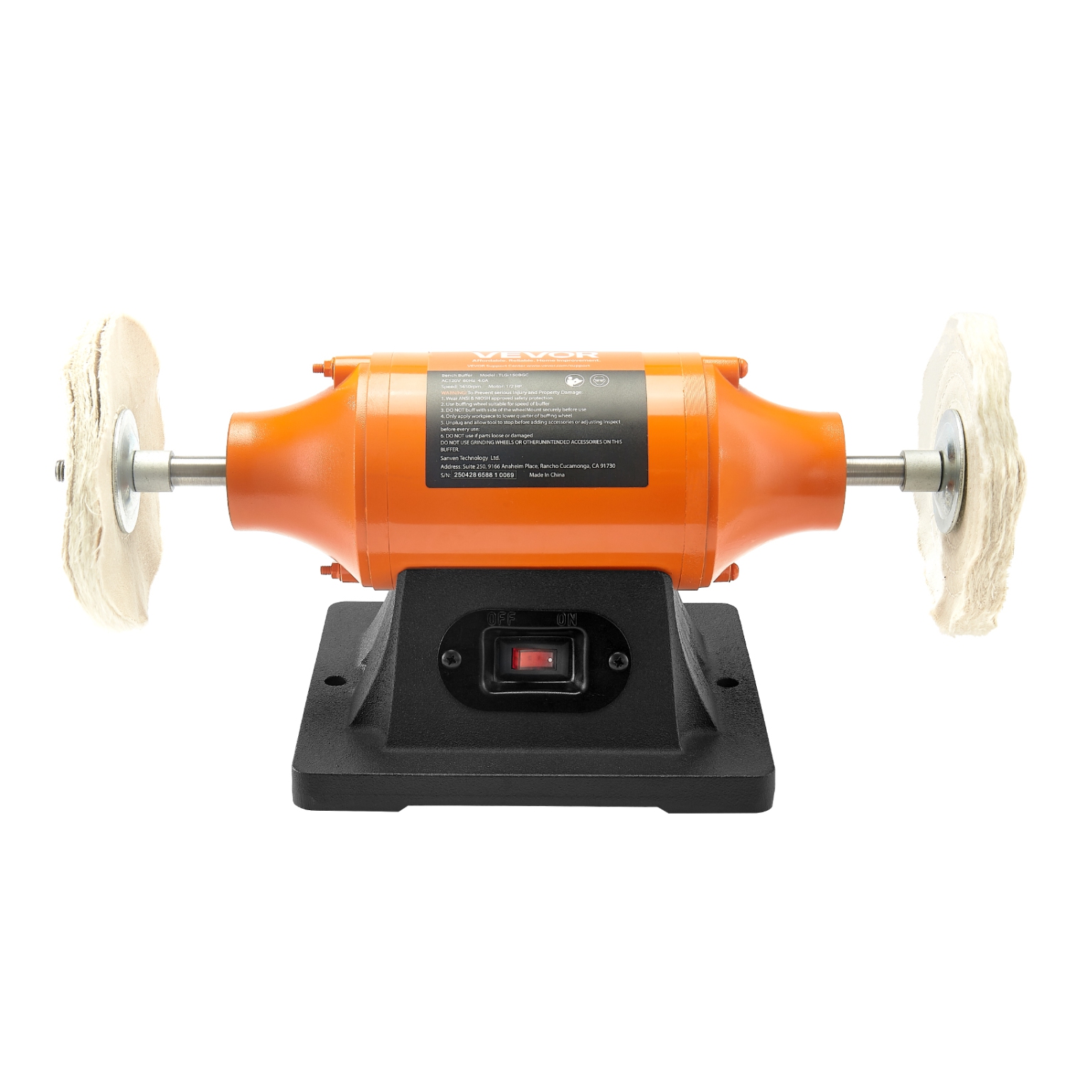 Polisseuse d'établi VEVOR 1/2, polisseuse d'établi de 6&nbsp;po, polisseuse de paillasse à une vitesse 3450&nbsp;tr/min avec roues en tissu de 2