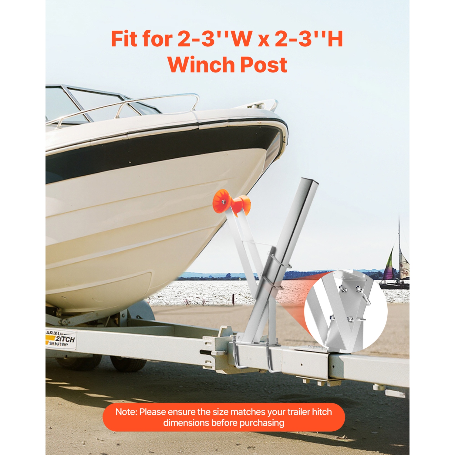VEVOR Boat Trailer Winch Stand, 2 to 3-inch Winch Posts, Boat Trailer Winch Seat with TPU Orange Roller & U-Bolts, Suitable for Jet Ski, Sailboat,