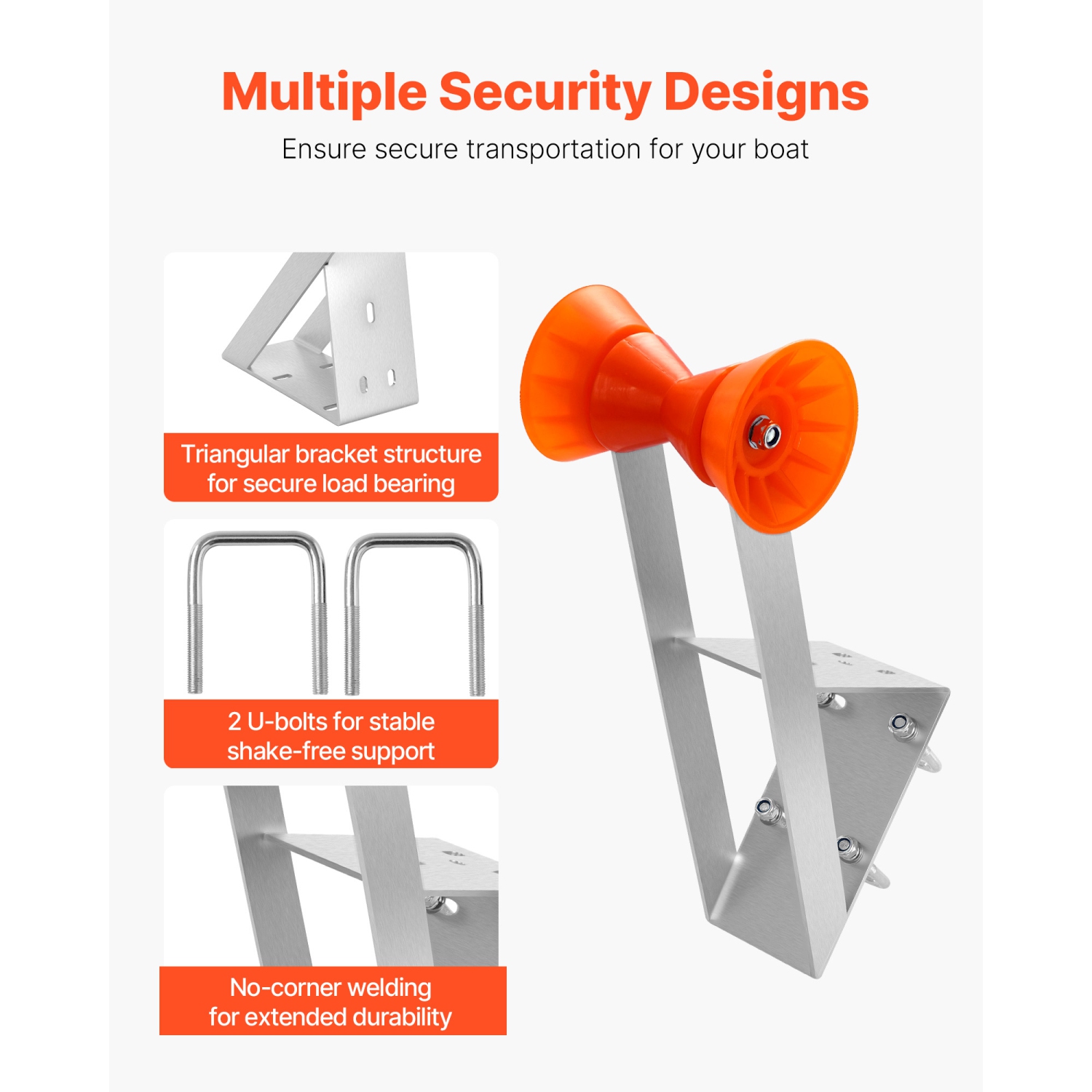 VEVOR Boat Trailer Winch Stand, 2 to 3-inch Winch Posts, Boat Trailer Winch Seat with TPU Orange Roller & U-Bolts, Suitable for Jet Ski, Sailboat,