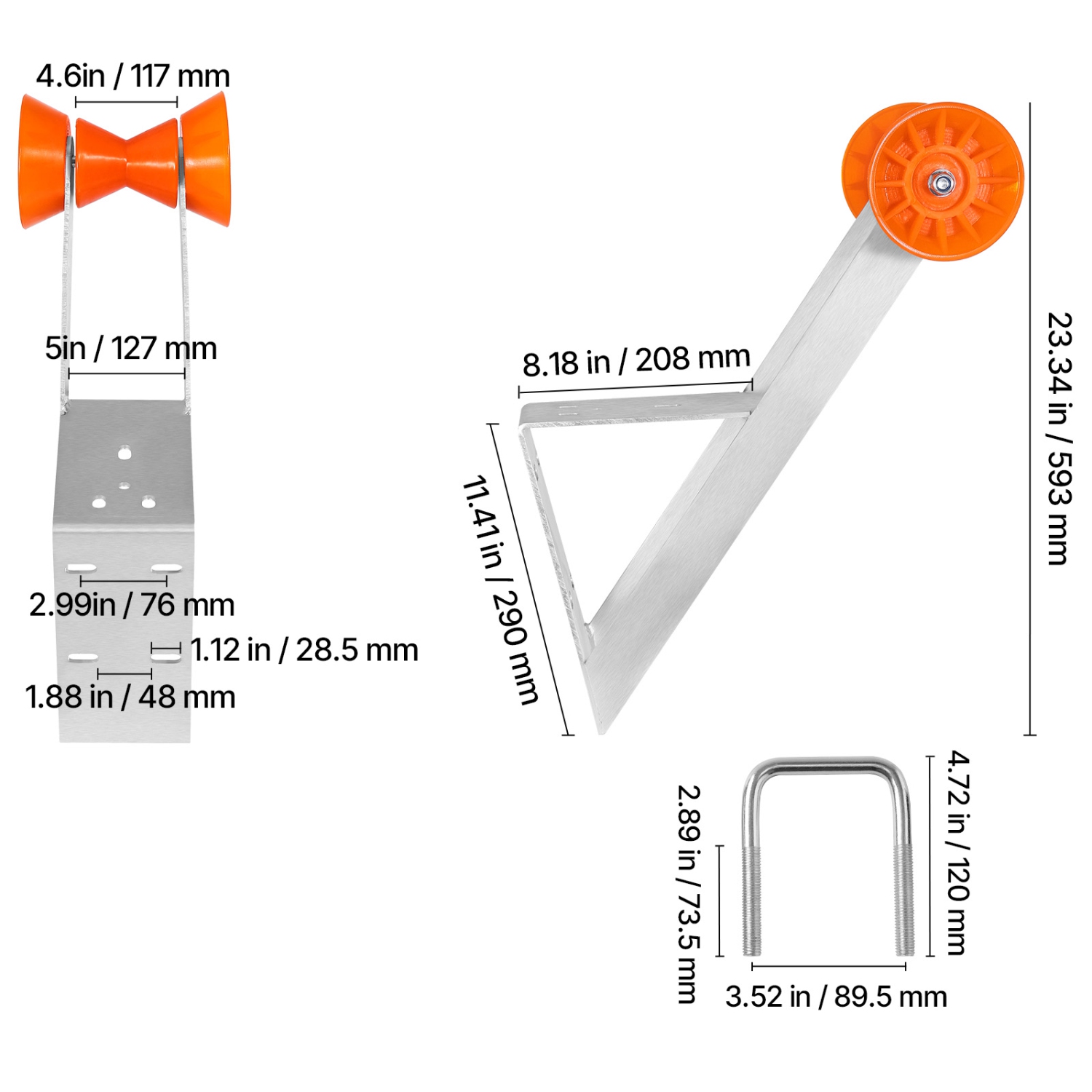 VEVOR Boat Trailer Winch Stand, 2 to 3-inch Winch Posts, Boat Trailer Winch Seat with TPU Orange Roller & U-Bolts, Suitable for Jet Ski, Sailboat,