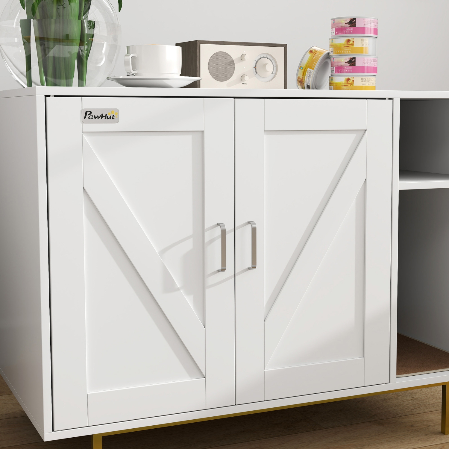 PawHut – Bac à litière pour chats, meuble à litière avec rayure, armoire de rangement à 2 portes, maison pour chats intérieure pour le salon, chambre