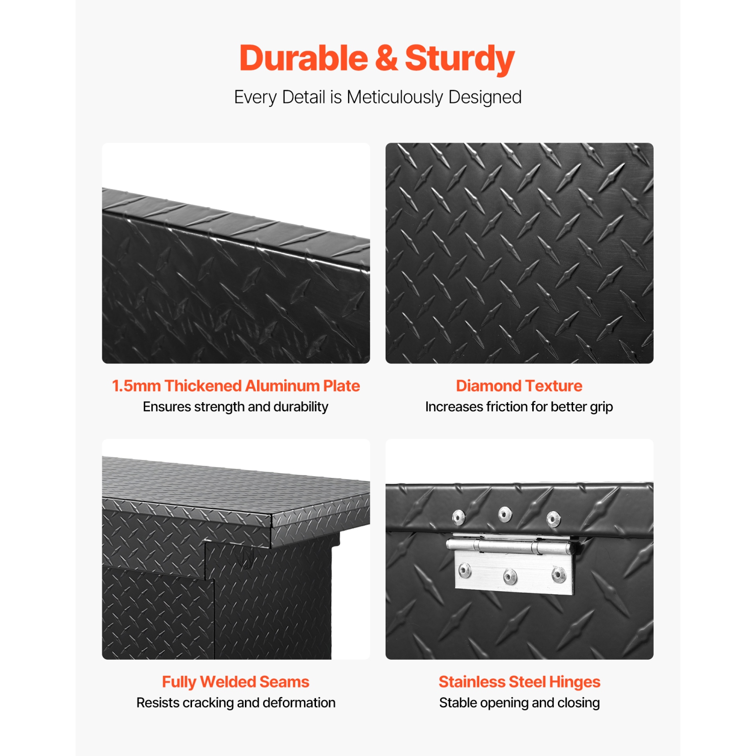 VEVOR 72x20x14 In Crossover Truck Tool Box, Heavy Duty Aluminum Toolbox with Diamond Texture, Pick Up Truck Bed RV Trailer Toolbox, Waterproof