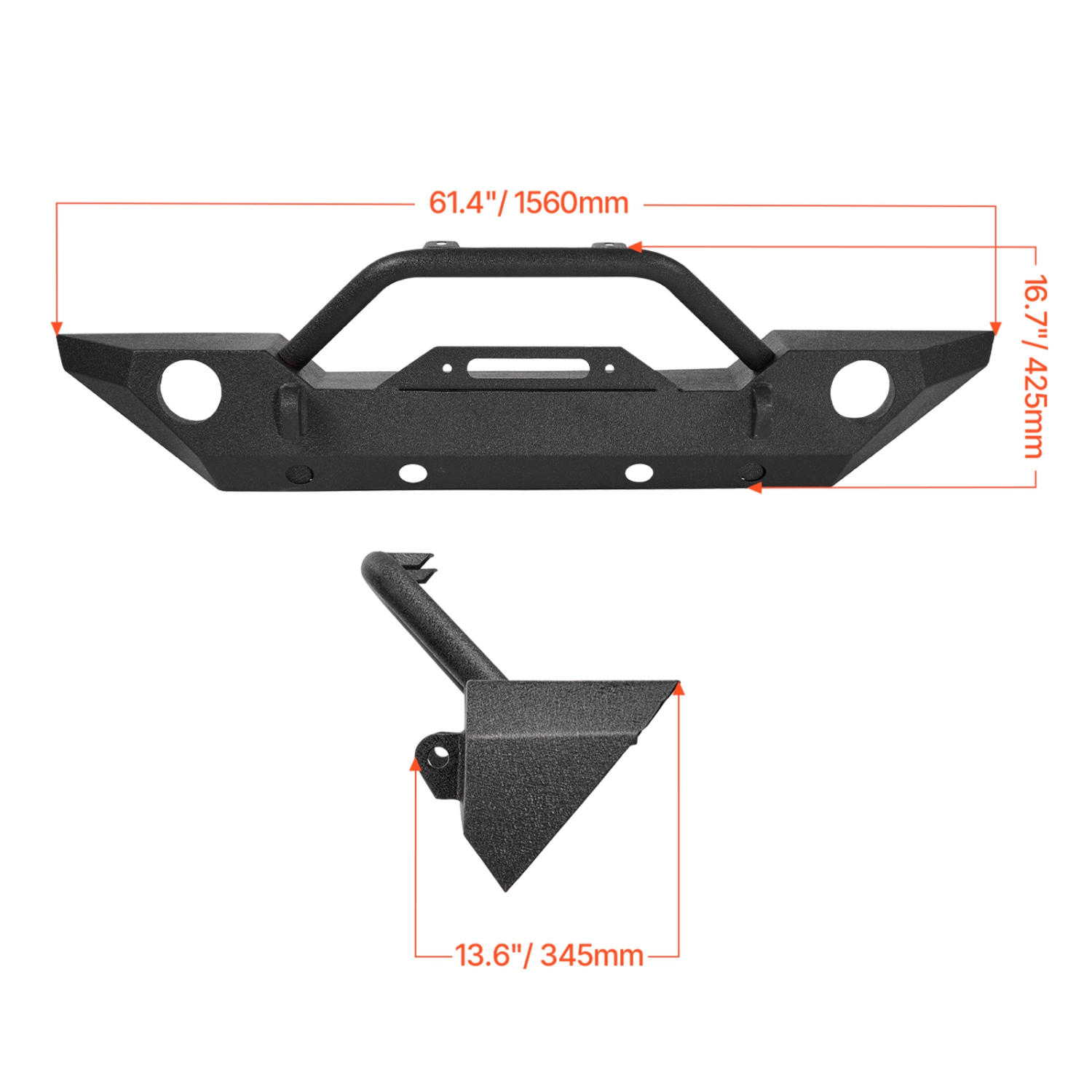 VEVOR Front Bumper Compatible with 2007-2018 Wrangler JK/JKU - with Winch Plate, D-Ring Mounts & Fog Light Housing, Heavy-Duty Steel Front Bumper