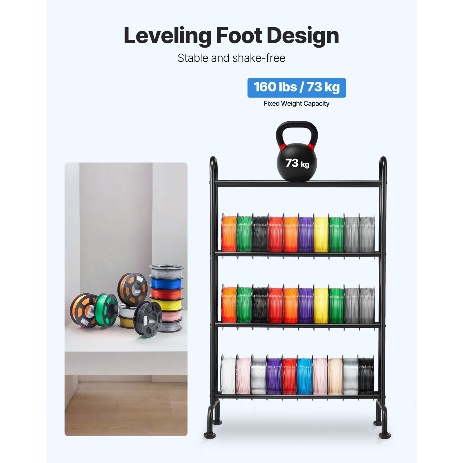 VEVOR 3D Printer Filament Storage Rack, 4 Tier Heavy Duty Storage Shelf, Rolling Filament Spool Holders Racks with Wheels, Filaments Organzied for 3D