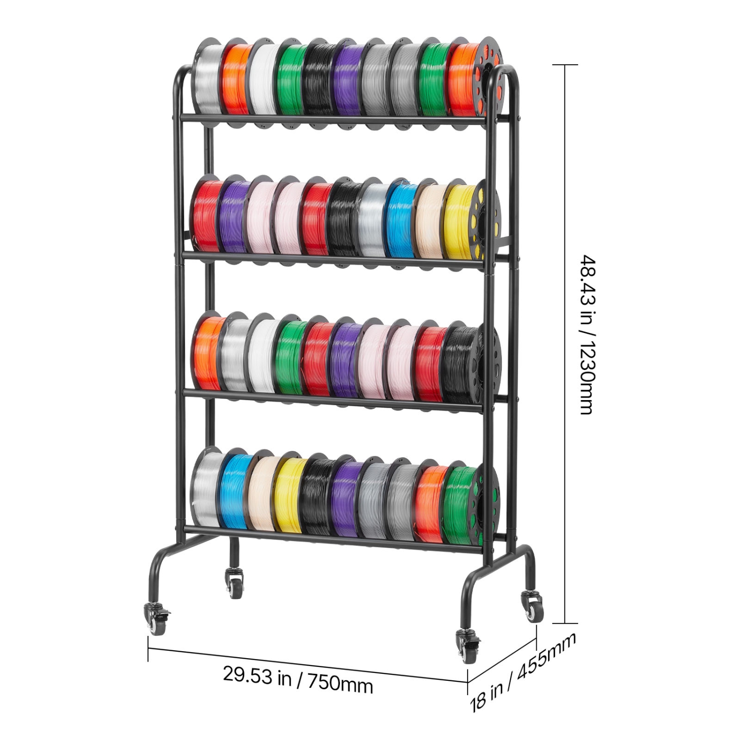 VEVOR 3D Printer Filament Storage Rack, 4 Tier Heavy Duty Storage Shelf, Rolling Filament Spool Holders Racks with Wheels, Filaments Organzied for 3D