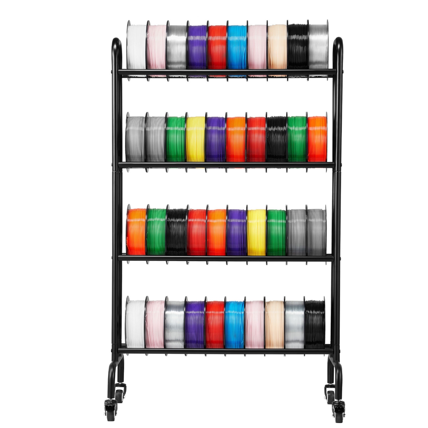 VEVOR 3D Printer Filament Storage Rack, 4 Tier Heavy Duty Storage Shelf, Rolling Filament Spool Holders Racks with Wheels, Filaments Organzied for 3D