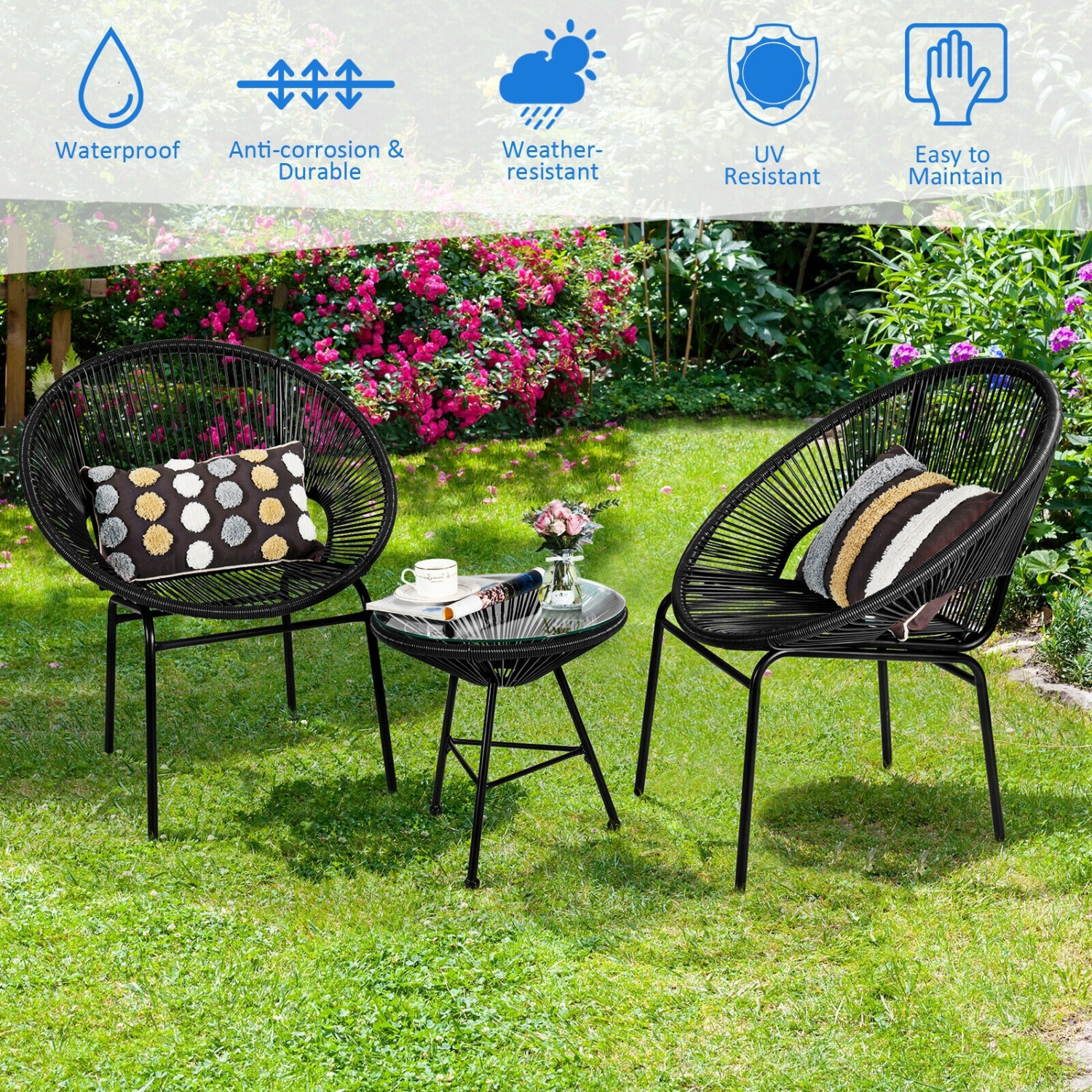 3-Piece Acapulco Furniture Set for Patio - Stylish Bistro Set with Glass Table