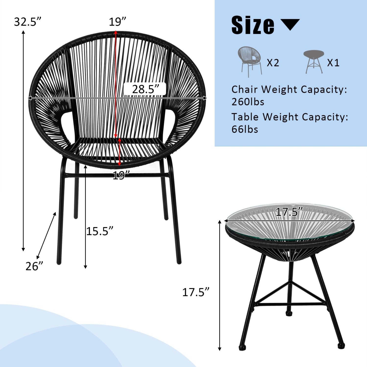 3-Piece Acapulco Furniture Set for Patio - Stylish Bistro Set with Glass Table
