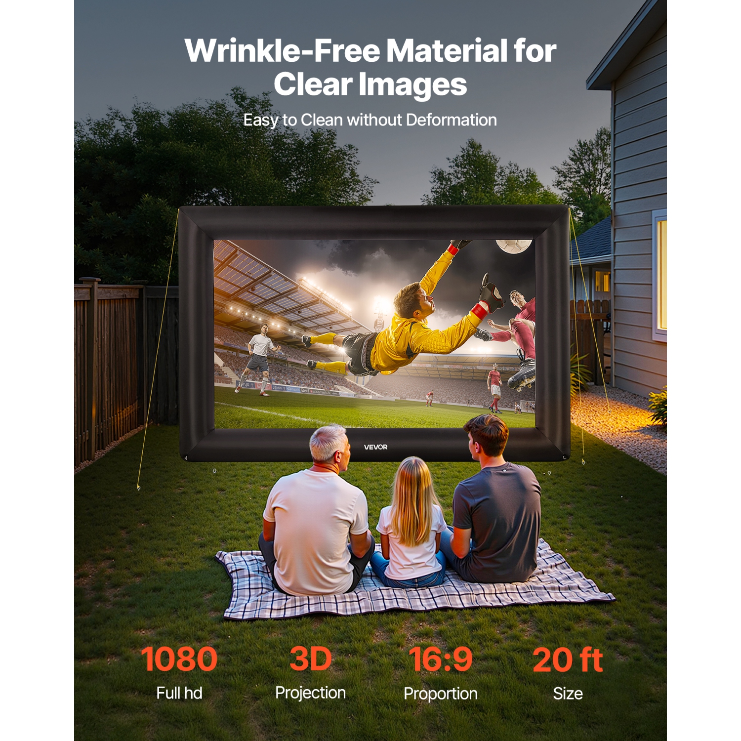 VEVOR 20FT Inflatable Projector Screen,Inflatable Movie Screen Outdoor with 250W Air Blower Projector Screen Oxford Fabric Material Blow Up Screen