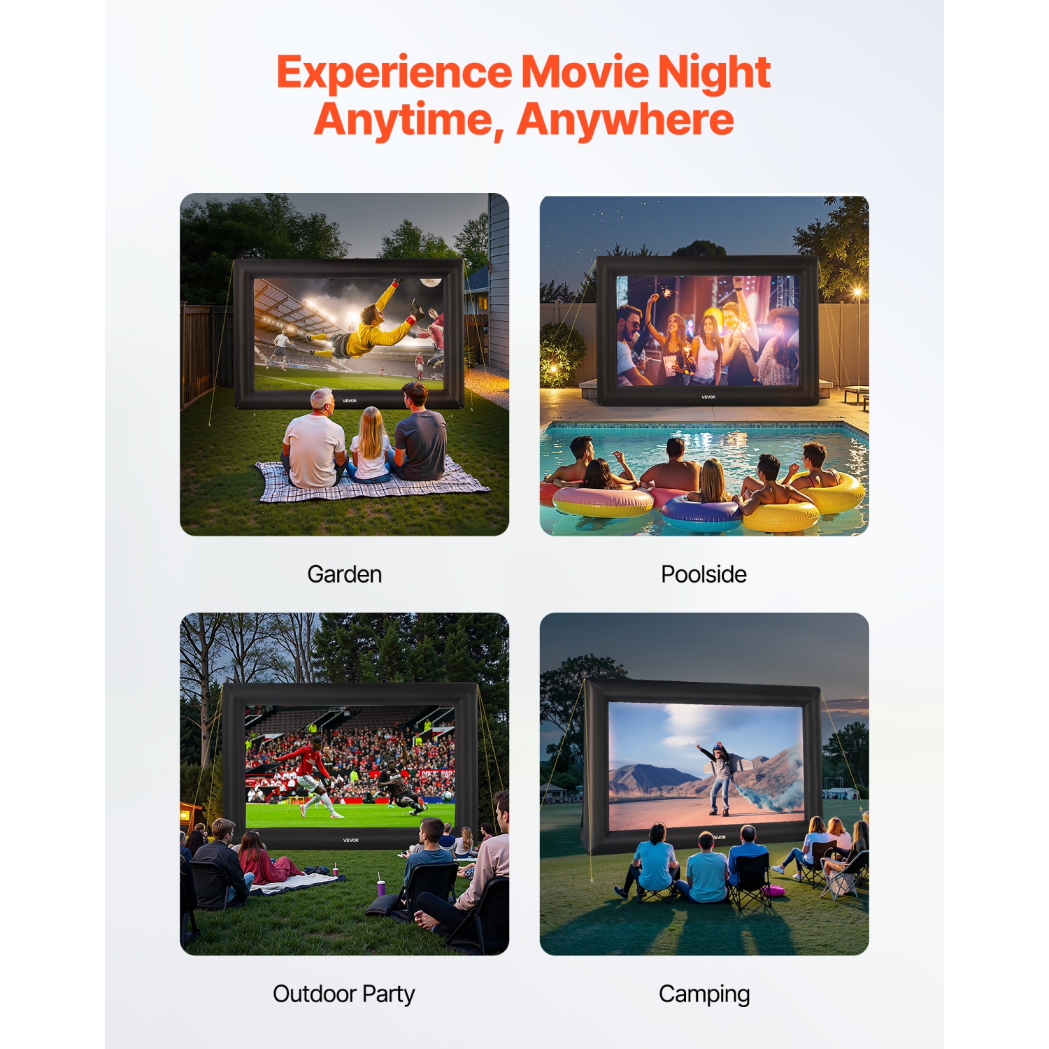 VEVOR 20FT Inflatable Projector Screen,Inflatable Movie Screen Outdoor with 250W Air Blower Projector Screen Oxford Fabric Material Blow Up Screen