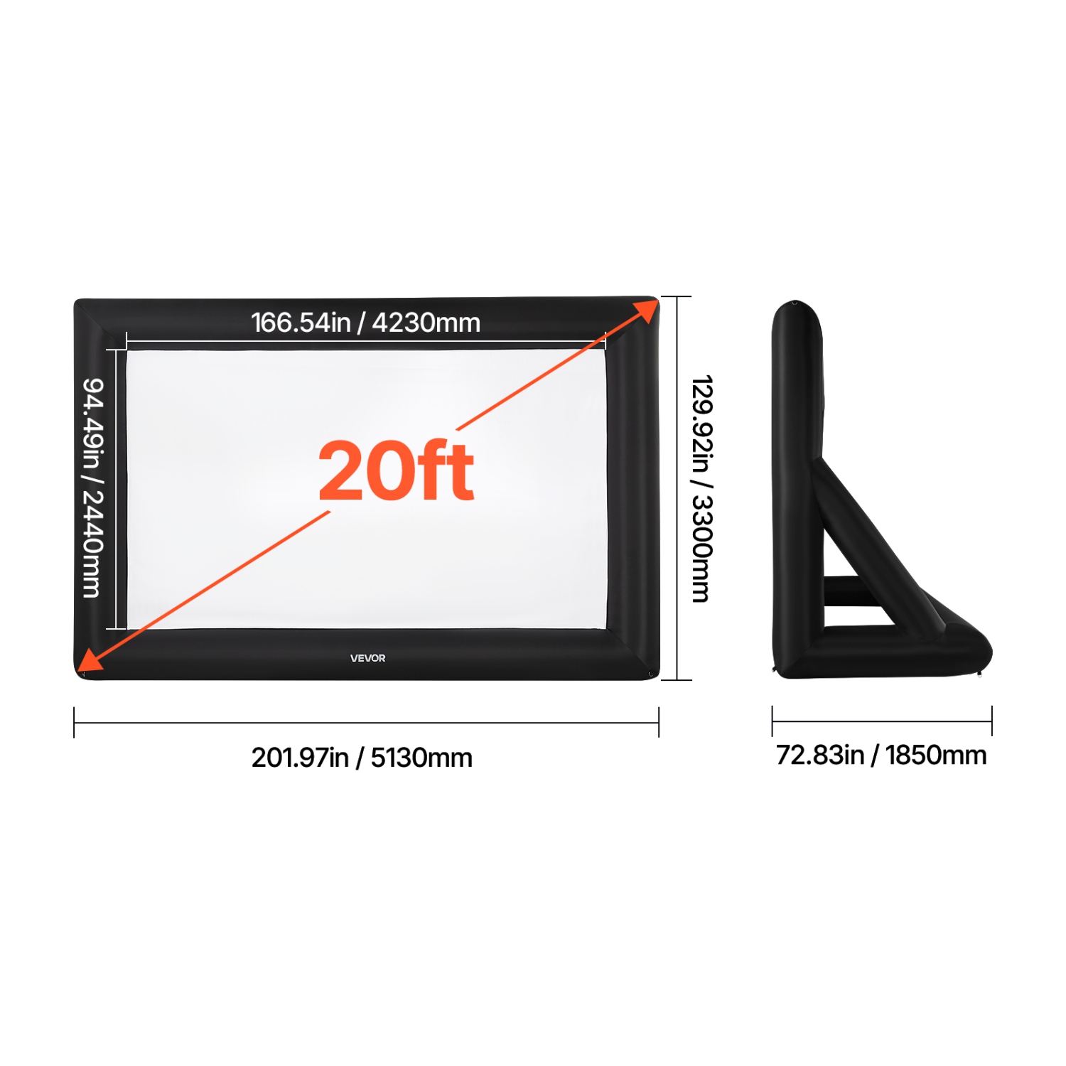 VEVOR 20FT Inflatable Projector Screen,Inflatable Movie Screen Outdoor with 250W Air Blower Projector Screen Oxford Fabric Material Blow Up Screen