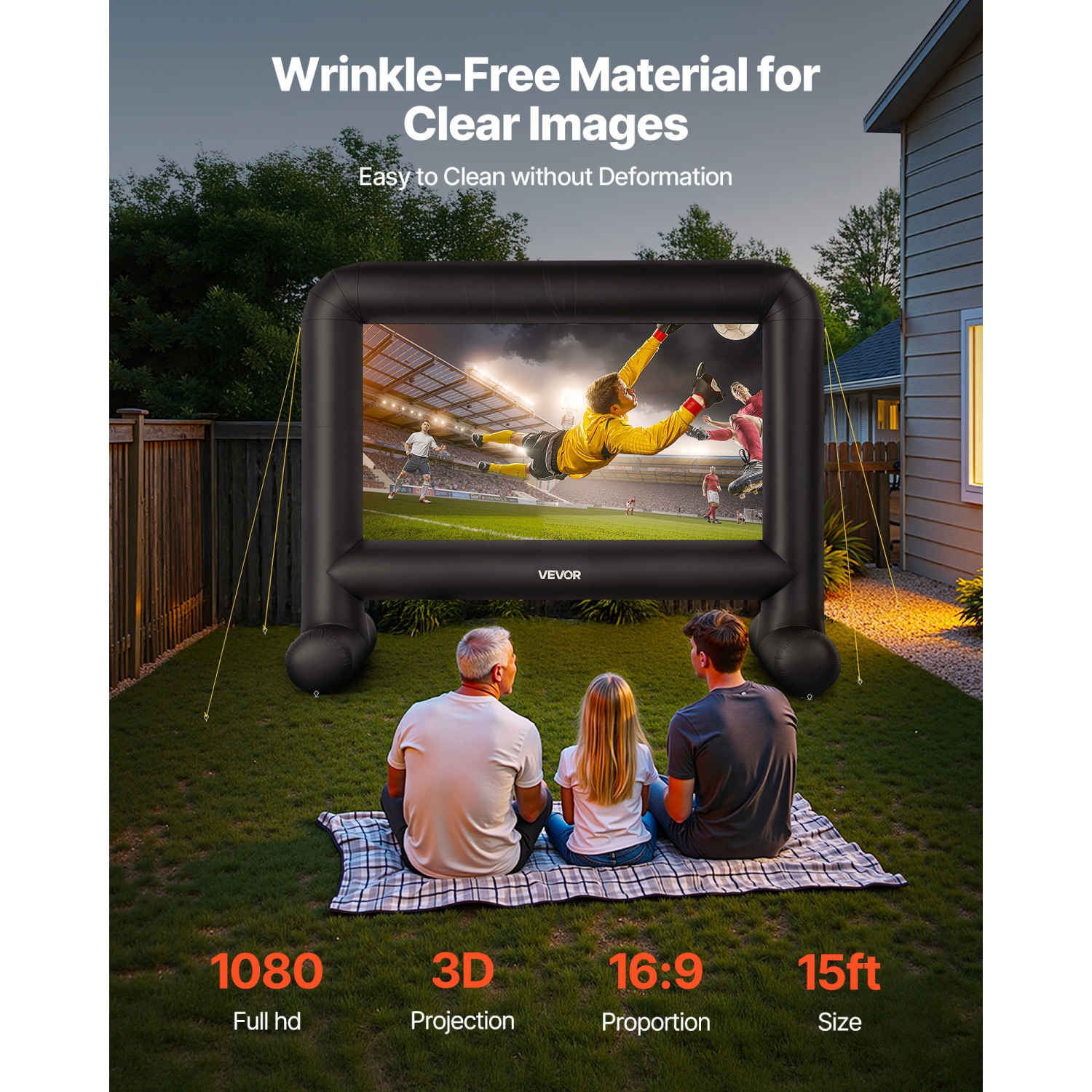 VEVOR 15FT Inflatable Movie Screen, Inflatable Projector Screen with Portable Storage Bag, 16:9 Easy Set Up Movie Projection for Outdoor Backyard,