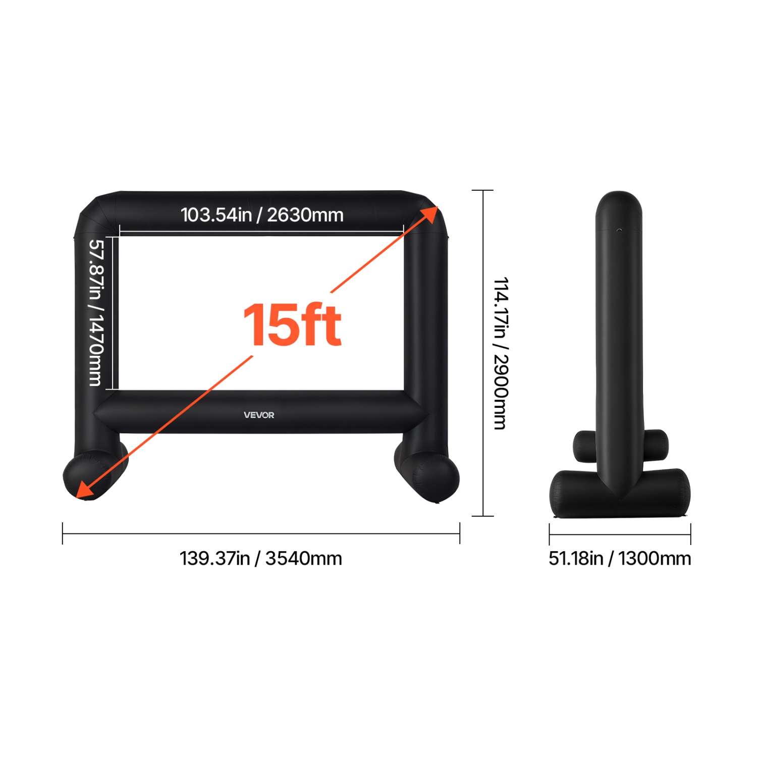 VEVOR 15FT Inflatable Movie Screen, Inflatable Projector Screen with Portable Storage Bag, 16:9 Easy Set Up Movie Projection for Outdoor Backyard,