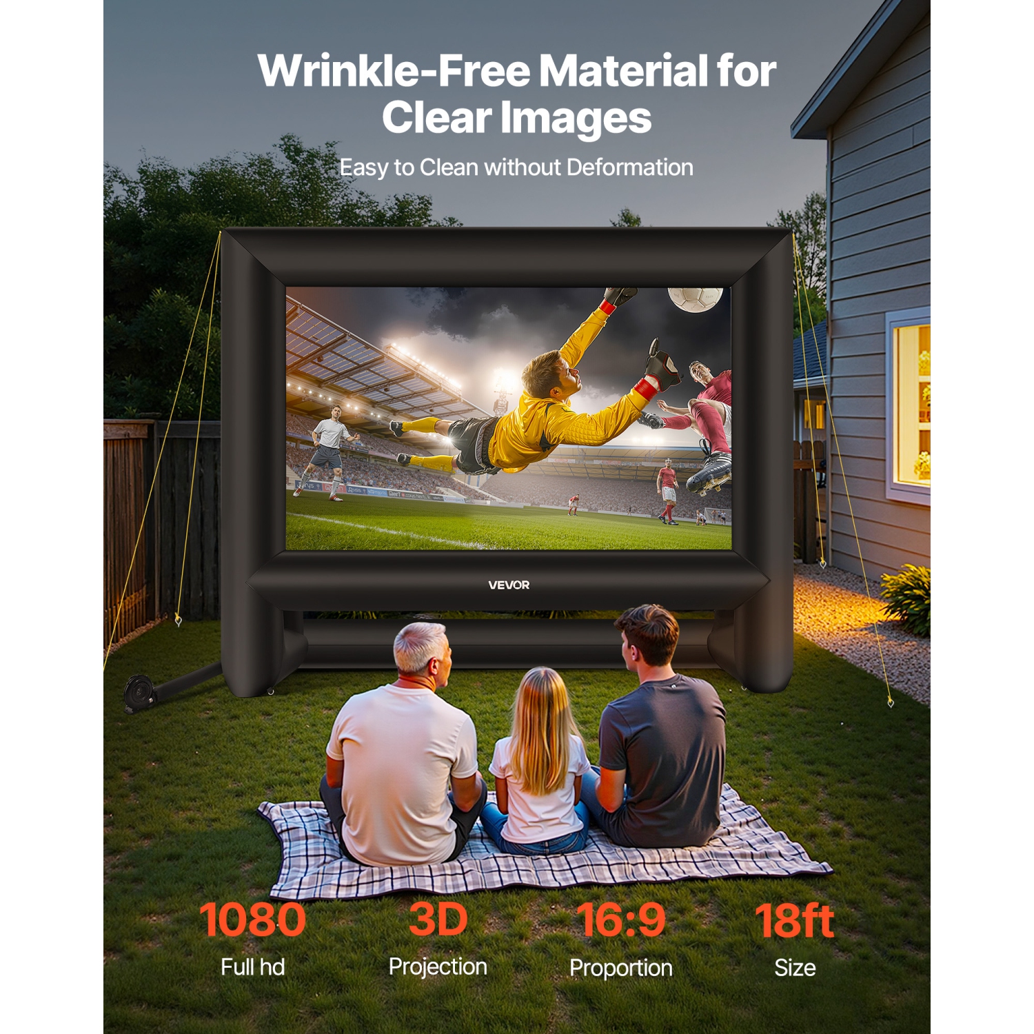 VEVOR 18FT Inflatable Movie Screen, Inflatable Projector Screen with Portable Storage Bag, 16:9 Easy Set Up Movie Projection for Outdoor Backyard,