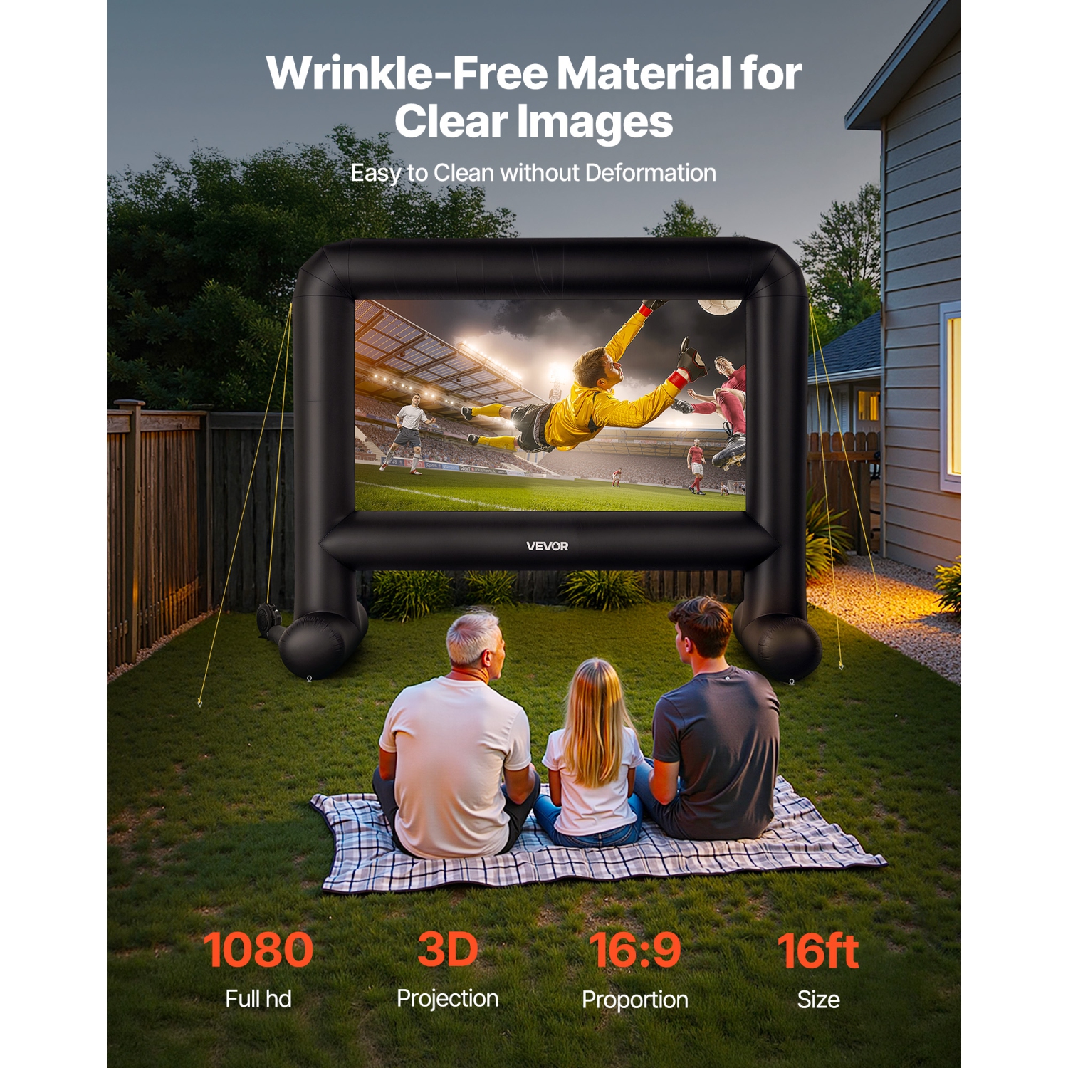 VEVOR 16FT Inflatable Movie Screen, Inflatable Projector Screen with Portable Storage Bag, 16:9 Easy Set Up Movie Projection for Outdoor Backyard,