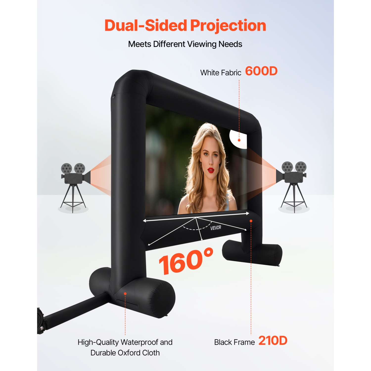 VEVOR 16FT Inflatable Movie Screen, Inflatable Projector Screen with Portable Storage Bag, 16:9 Easy Set Up Movie Projection for Outdoor Backyard,